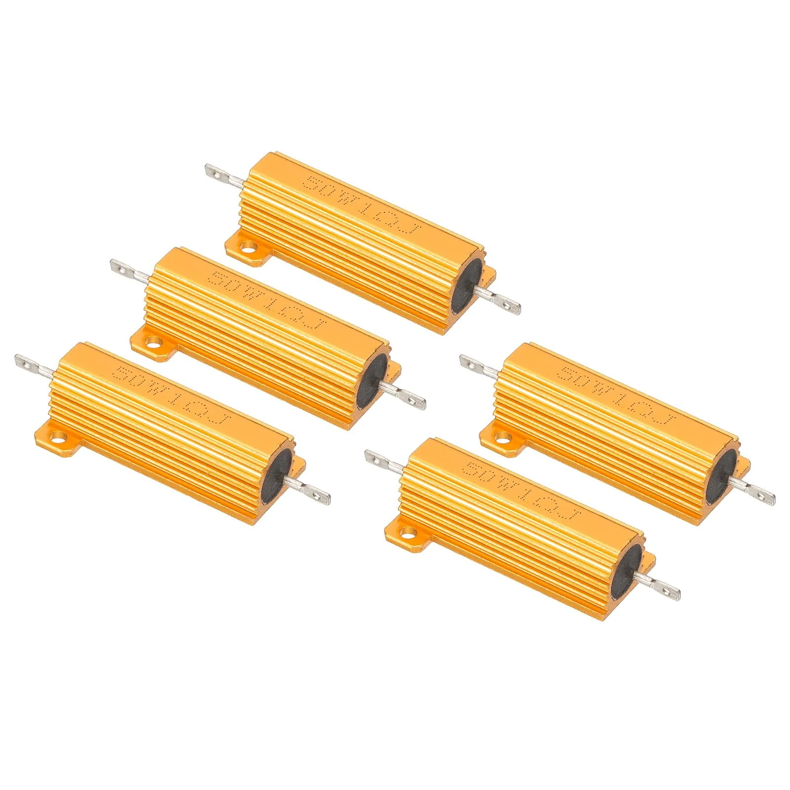 PATIKIL 50W 1 Ohm Aluminum Shell Resistor, 5 Pack Aluminum Housing Resistor Housed Case Wirewound Resistors Screw Tap Power Resistor 5% Tolerance, Golden