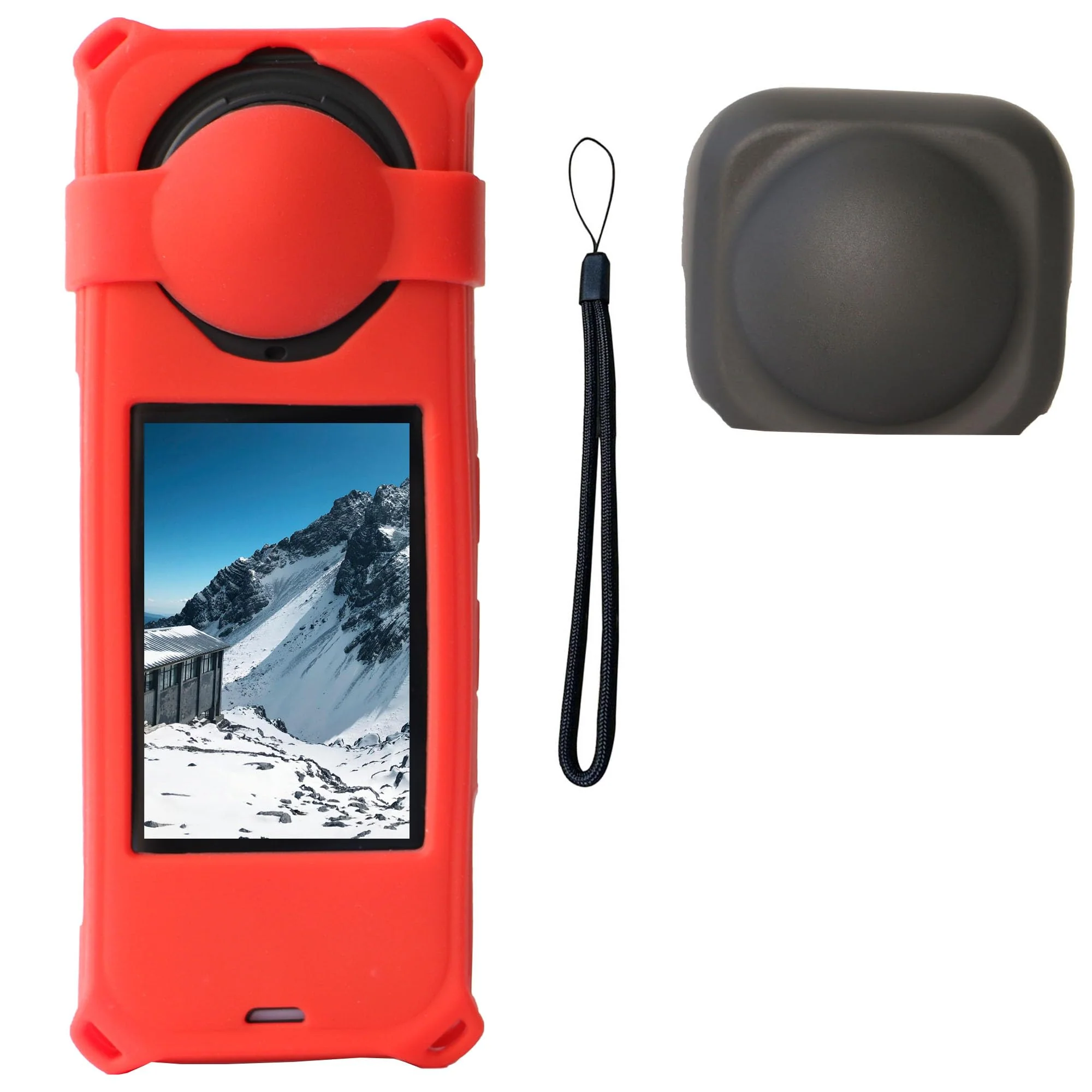 PCTC 360 X5 Silicone Case +Lens Cap Compatible with Insta360 X5 Accessories All-Round Shockproof Lightweight (Red) Red