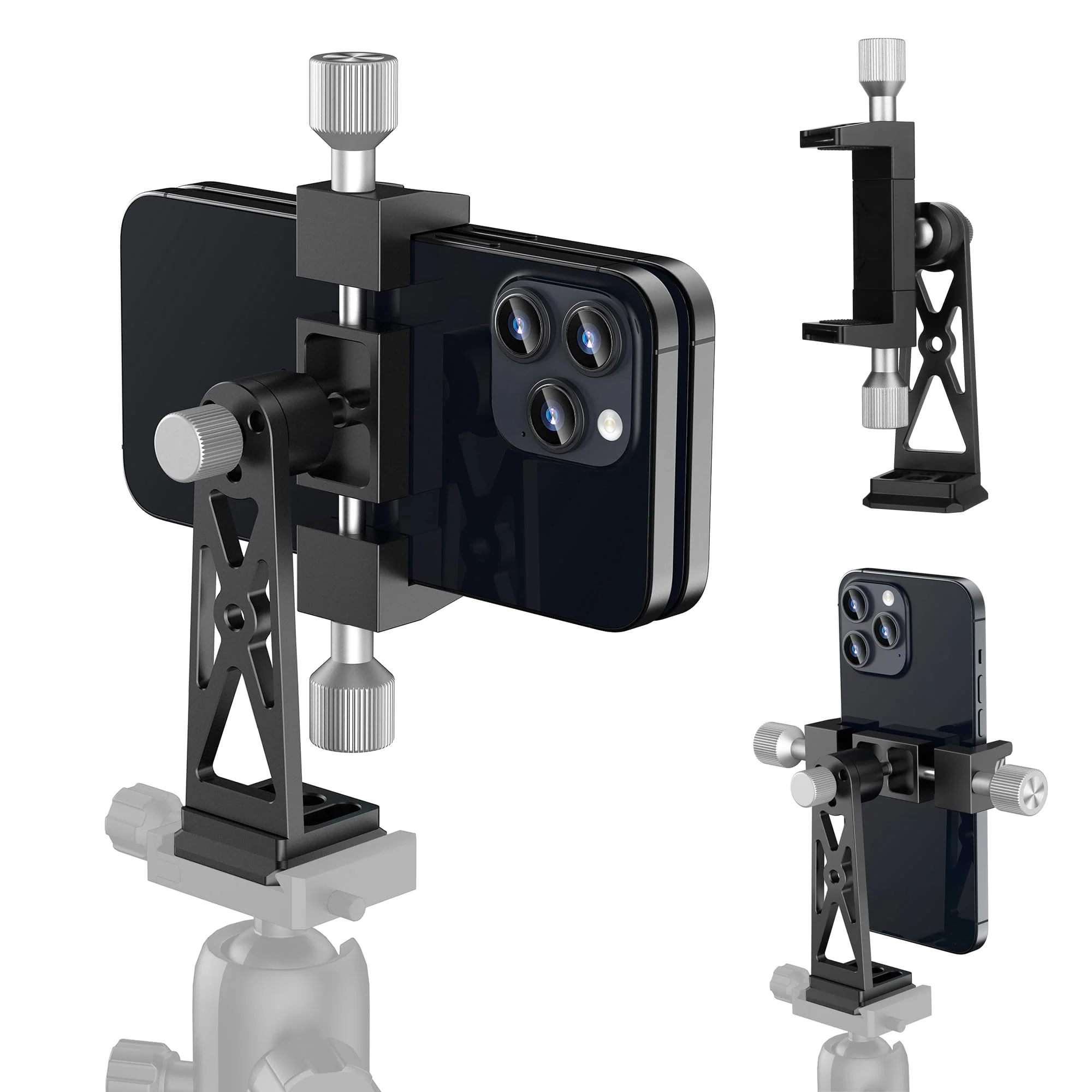 Peastrex Metal Phone Tripod Mount Extra Deep Clamp with Arca Port Cold Shoe 360°Ball Head Cellphone Tripod Adapter for iPhone Galaxy Smartphone Stand Holder for Vlogging Video Camera Monitor