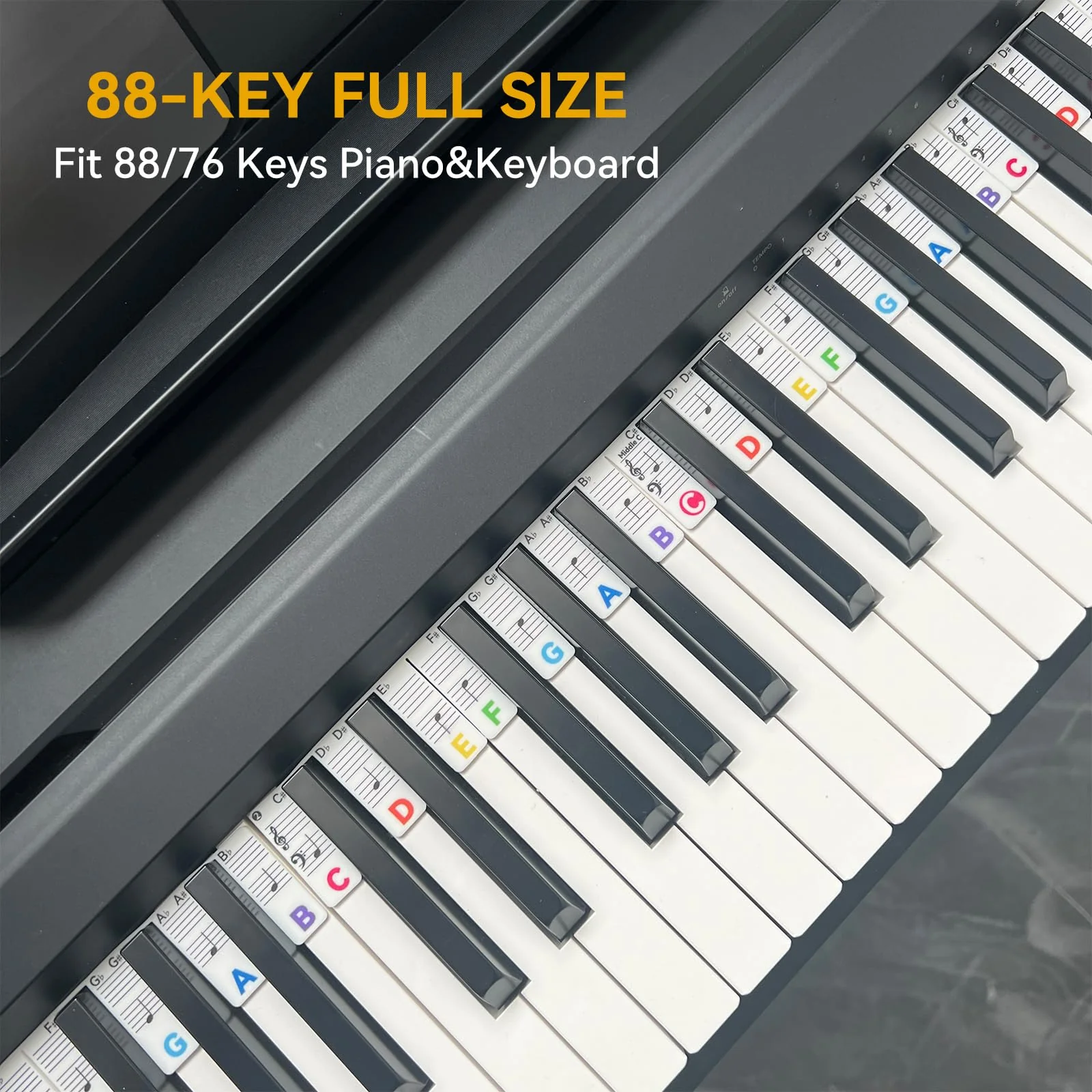 Piano Note Strips with Black Keys, Fit 88/76 Key Piano Keyboard Learning, Removable Piano Key Stickers 88Key-Rainbow - Image 3