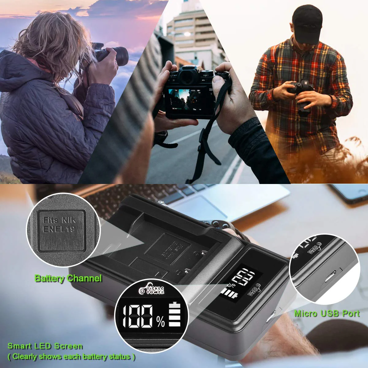 Pickle Power EN-EL19 NP-BJ1 Battery and LED USB Charger Compatible with Nikon Coolpix S32 S33 S100 S2800 S3100 S3200 S3300 S3500 S3600 S3700 S4100 S4200 S4300 S5200 S5300 S6500 S6600 S6800 S6900 S7000 - Image 5