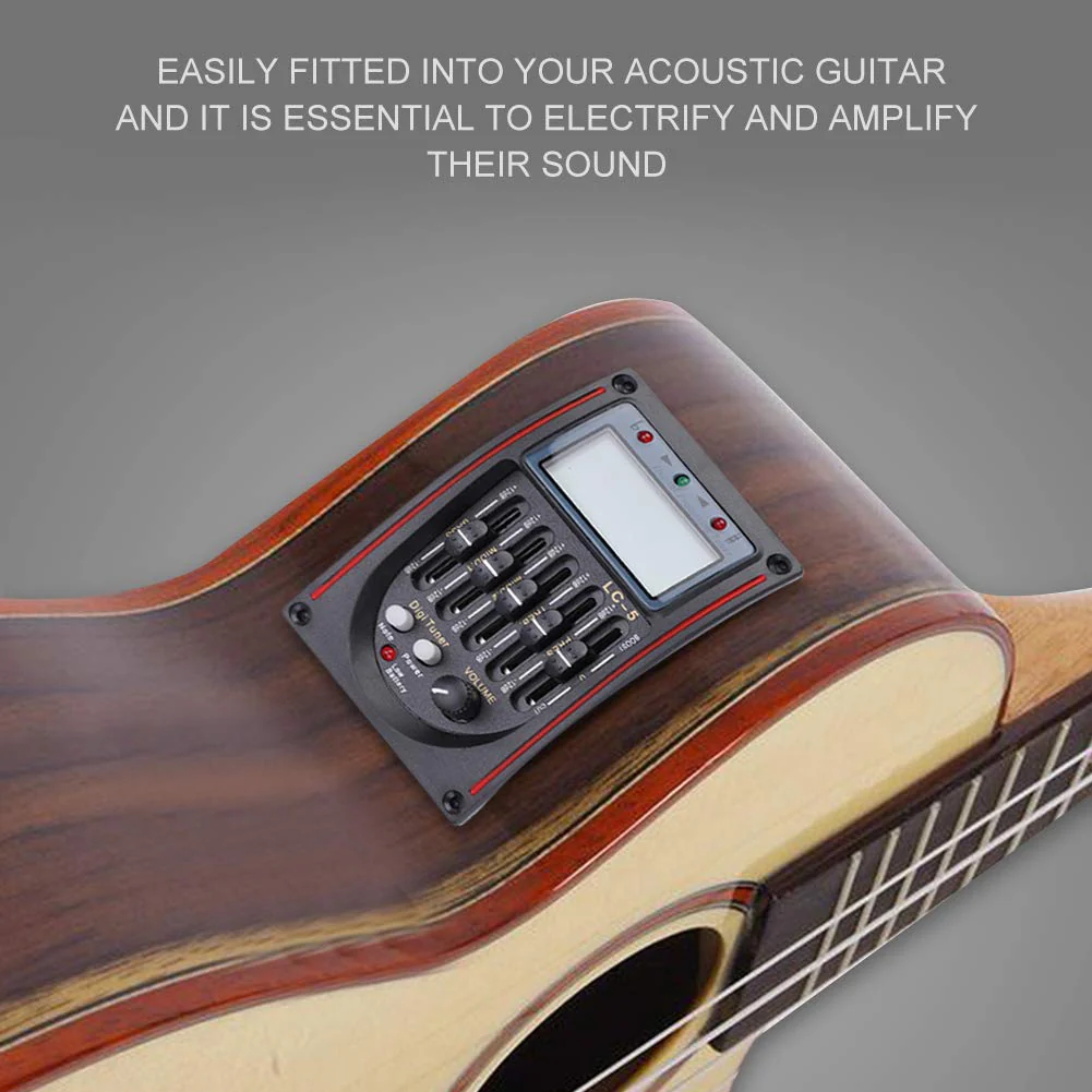 Pickup Guitar Preamp, LCD 5-Band Acoustic Guitar Preamp EQ LC-5 Equalizer Piezo Pickup Tuner Amplifier LCD Mic 1 Set Guitar Pickup Equalizer with LCD Display for Acoustic Guitar - Image 3