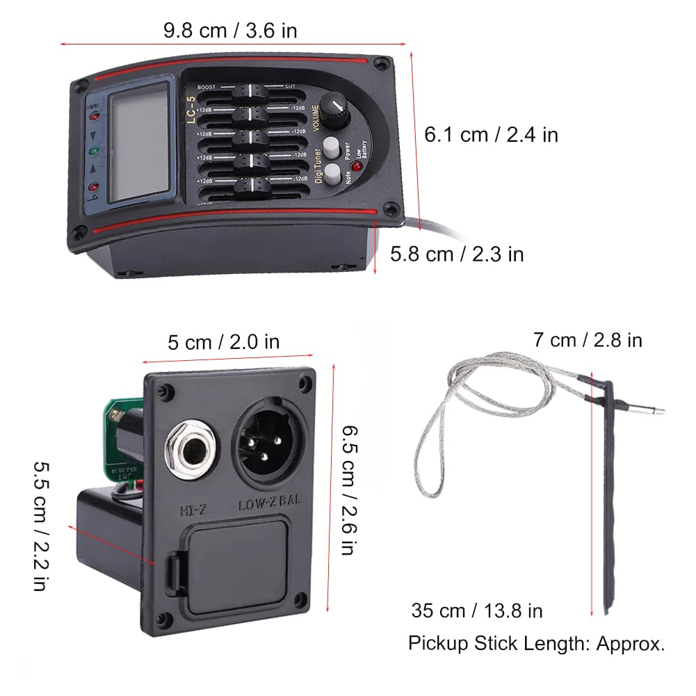 Pickup Guitar Preamp, LCD 5-Band Acoustic Guitar Preamp EQ LC-5 Equalizer Piezo Pickup Tuner Amplifier LCD Mic 1 Set Guitar Pickup Equalizer with LCD Display for Acoustic Guitar - Image 4