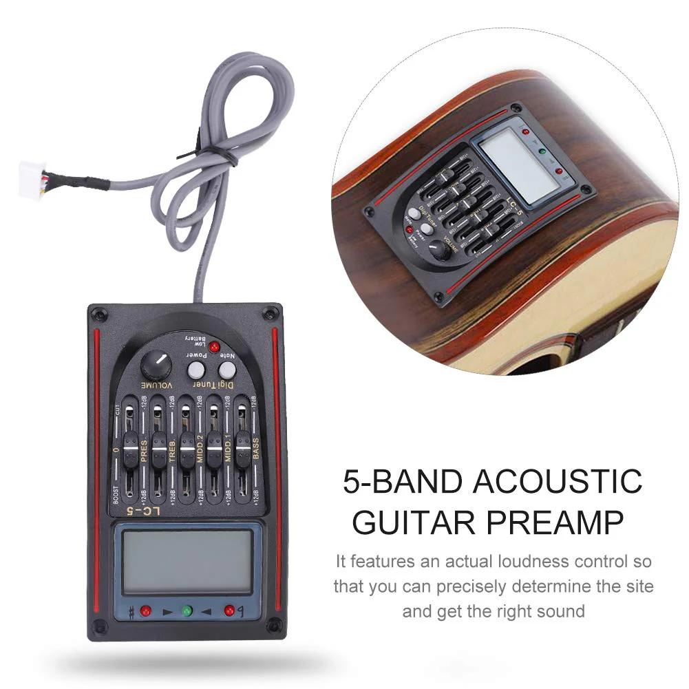 Pickup Guitar Preamp, LCD 5-Band Acoustic Guitar Preamp EQ LC-5 Equalizer Piezo Pickup Tuner Amplifier LCD Mic 1 Set Guitar Pickup Equalizer with LCD Display for Acoustic Guitar - Image 5