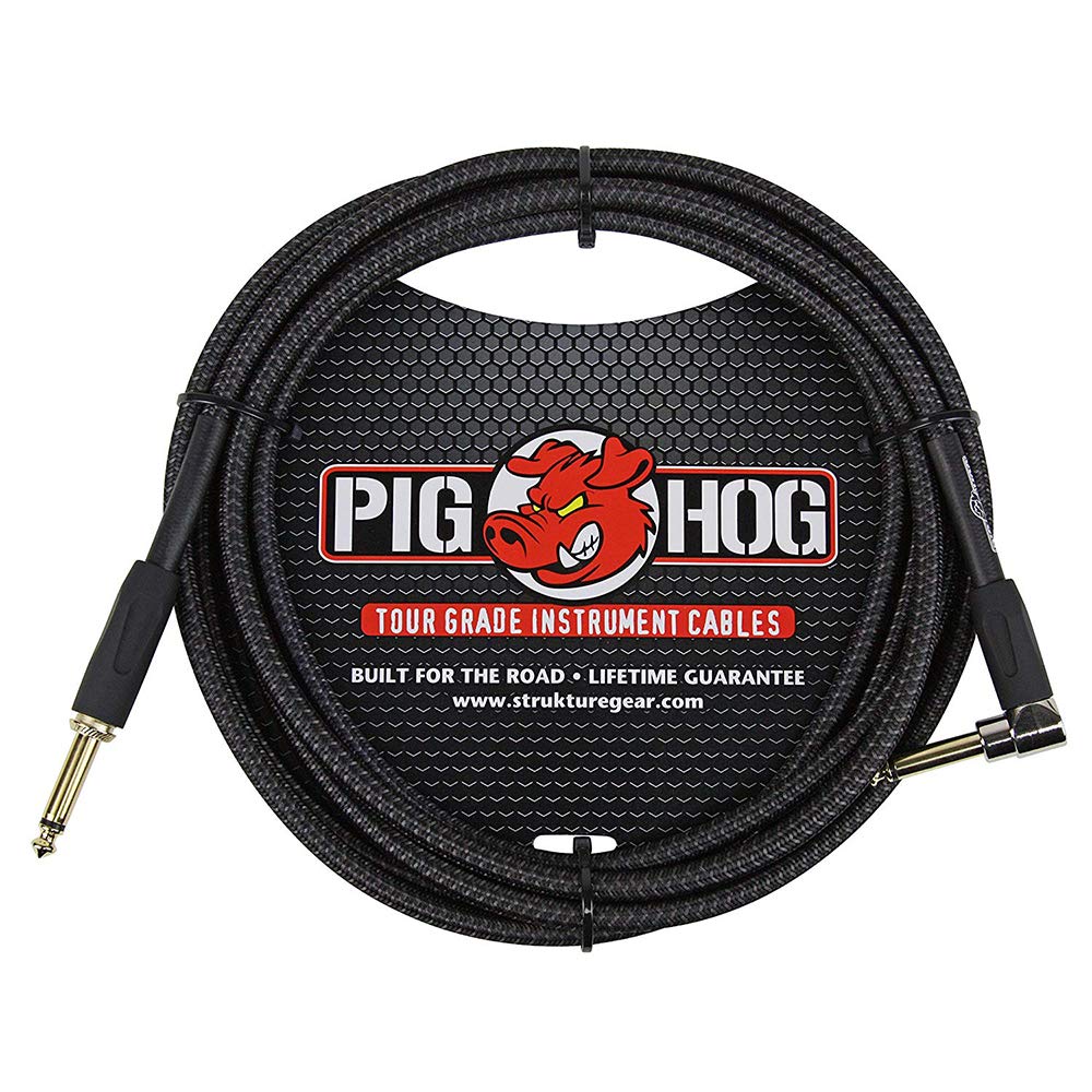 Pig Hog PC-H10BKR 1/4" Right-Angle to 1/4" Black Woven Guitar Instrument Cable, 10 Feet (3-Pack) - Image 2