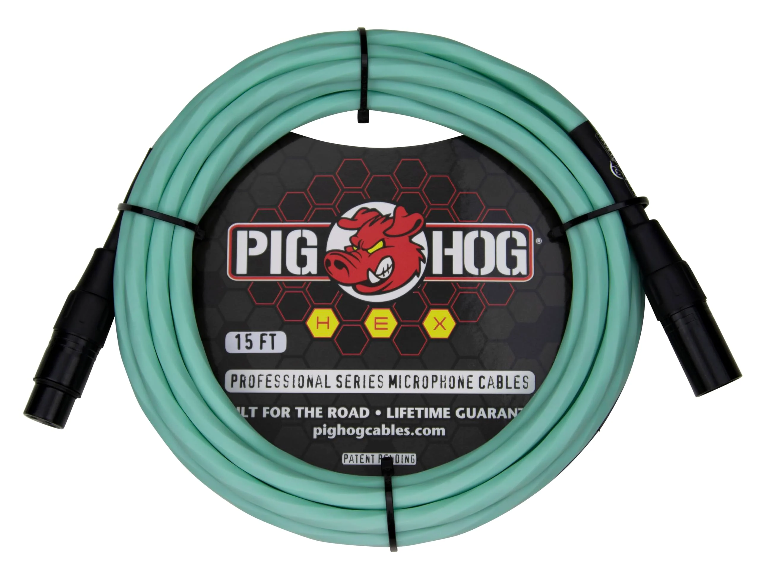 Pig Hog PHMH15SG Hex Series Mic Cable, Seafoam Green 15ft