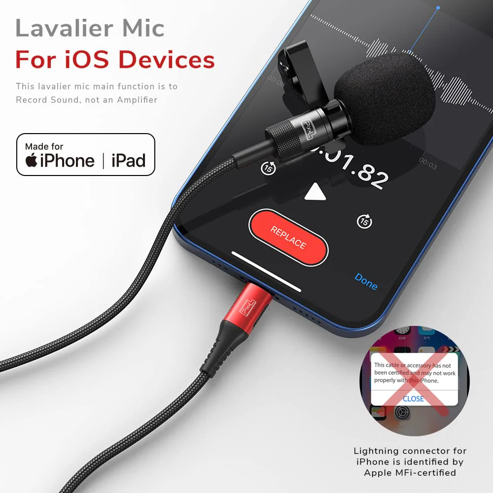 PIXEL Mini Lavalier Microphone for iPhone iPad (Apple MFi-Certified), Lightning Mini Lapel Mic for YouTube TikTok Video Recording Vlogging Live Streaming (6.5ft) 6.5ft (2m) - Image 2
