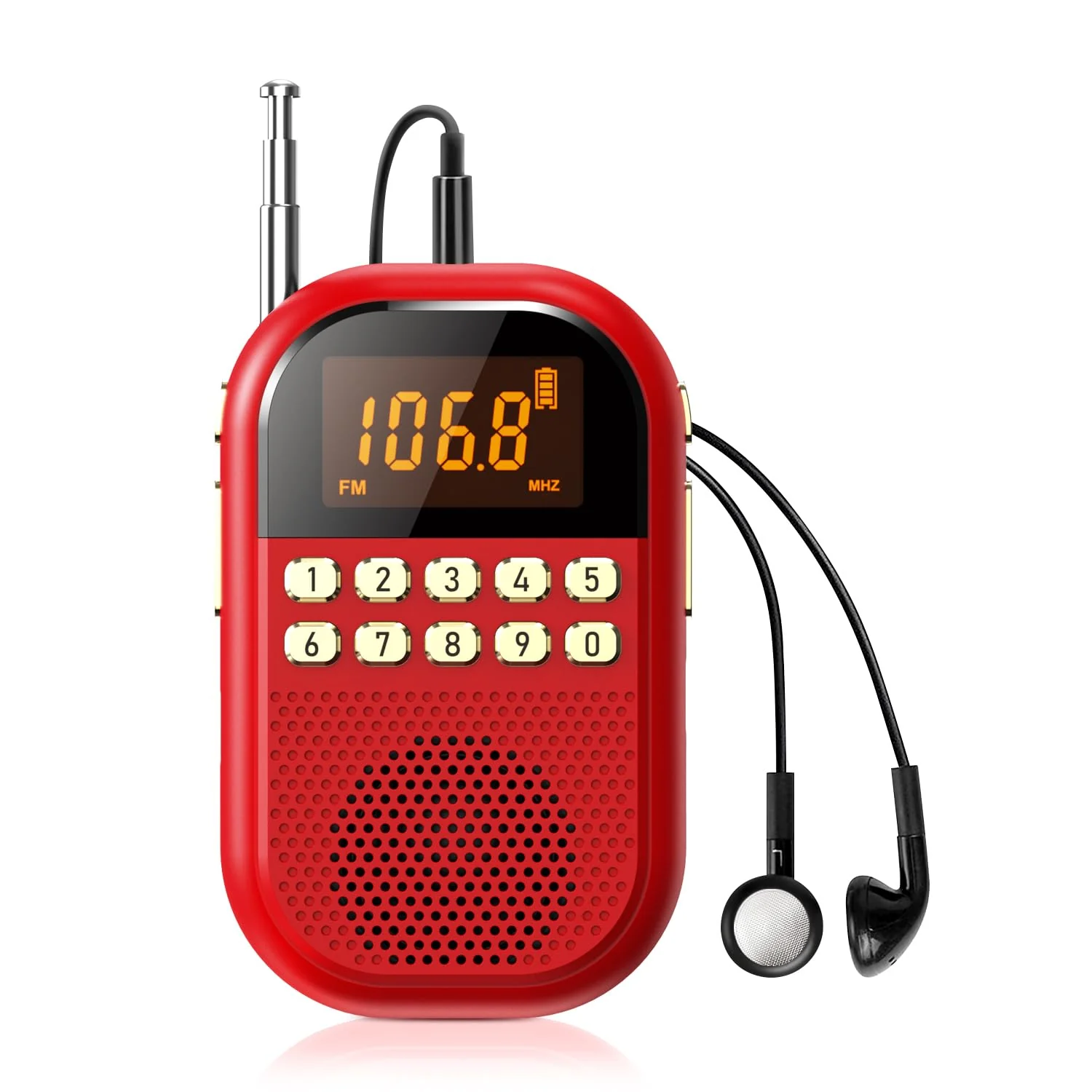Pocket AM FM Radio:1100mAh Rechargeable Radio Supports Bluettoth, Mini FM AM Receiver with Large Speaker, Stereo Earphone, Sleep Timer, Easy to use for Jogging, Walking Red