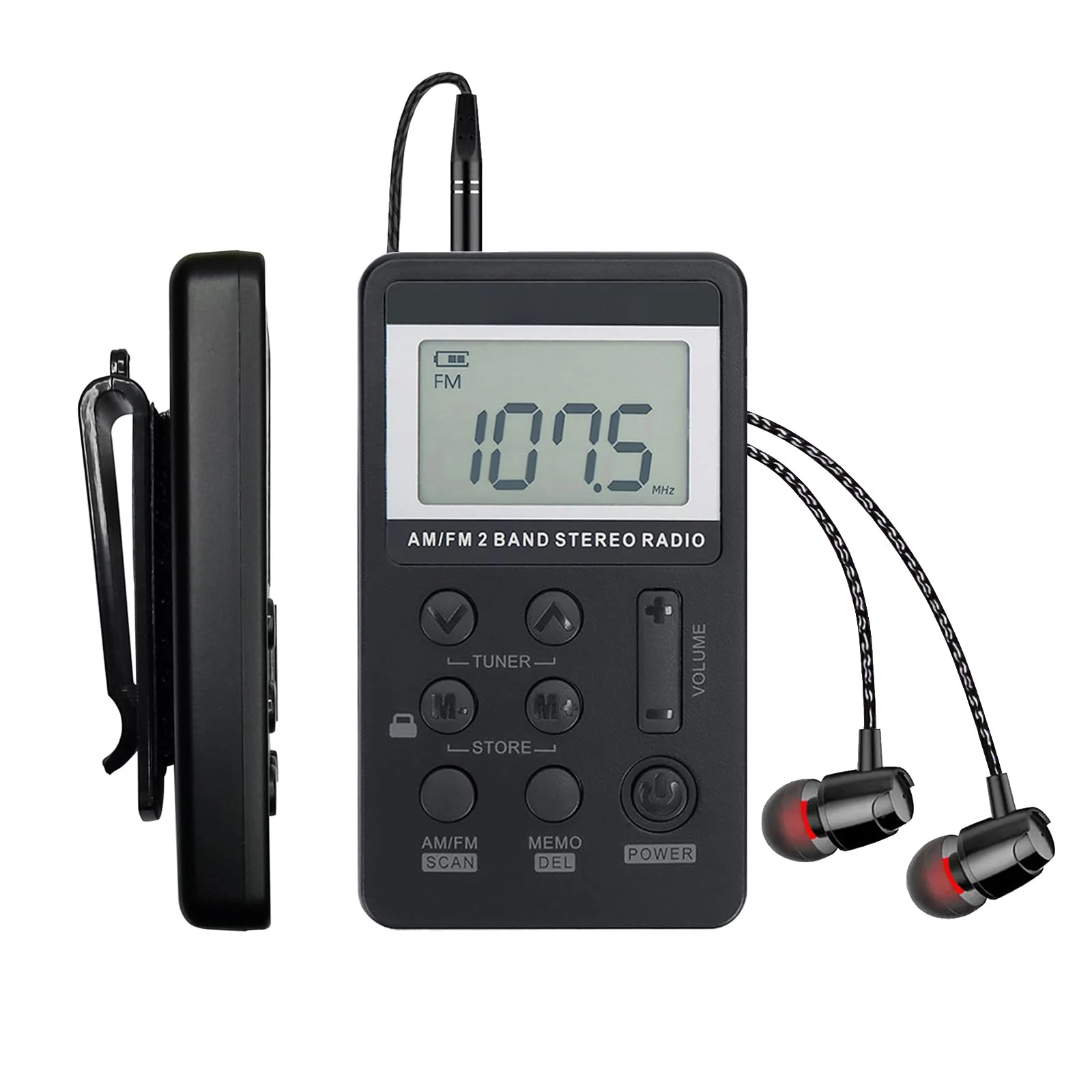 Portable AM/FM Pocket Radio with Digital Tuning LCD Display, SWDSTP Rechargeable Mini Radio with Stereo Earphone and Removable Belt Clip for Walking, Jogging