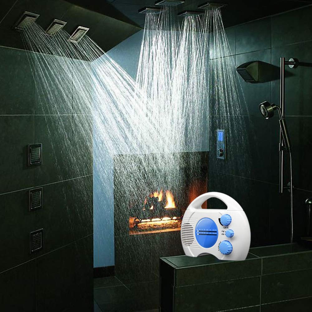 Portable AM/FM Shower Radio, Waterproof Hanging Radio with Built-in Speaker, Adjustable Volume, Battery Operated for Bathroom, Kitchen, Outdoor (Blue+White) blue+white - Image 7