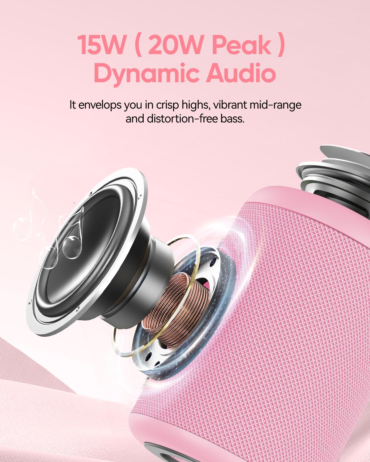 Portable Bluetooth Speaker with Lights,Powerful Crystal Clear Sound,IPX5 Waterproof,All Day Playtime,AUX&TF-Card Input,Bluetooth 5.3,TWS Paring,Small Wireless Speaker for Outdoor,Gift Ideas Pink - Image 2