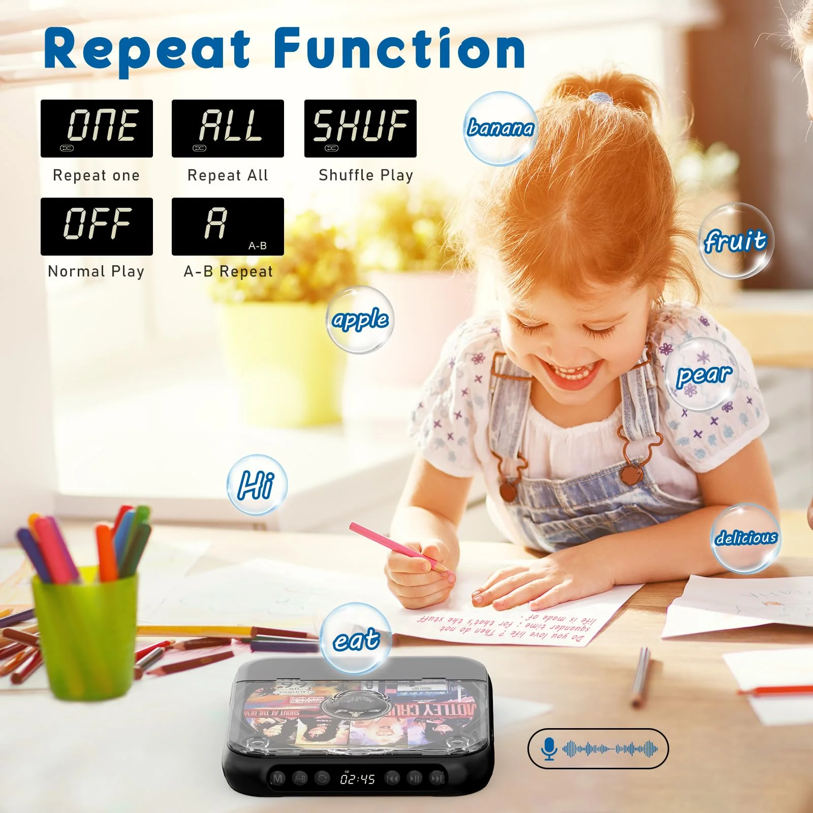 Portable CD Player with Bluetooth, Rechargeable Small CD Player, Built-in HiFi Speakers, Walkman CD Player with Headphones, LCD Screen, Support CD/AUX/USB/Repeat, Black - Image 7