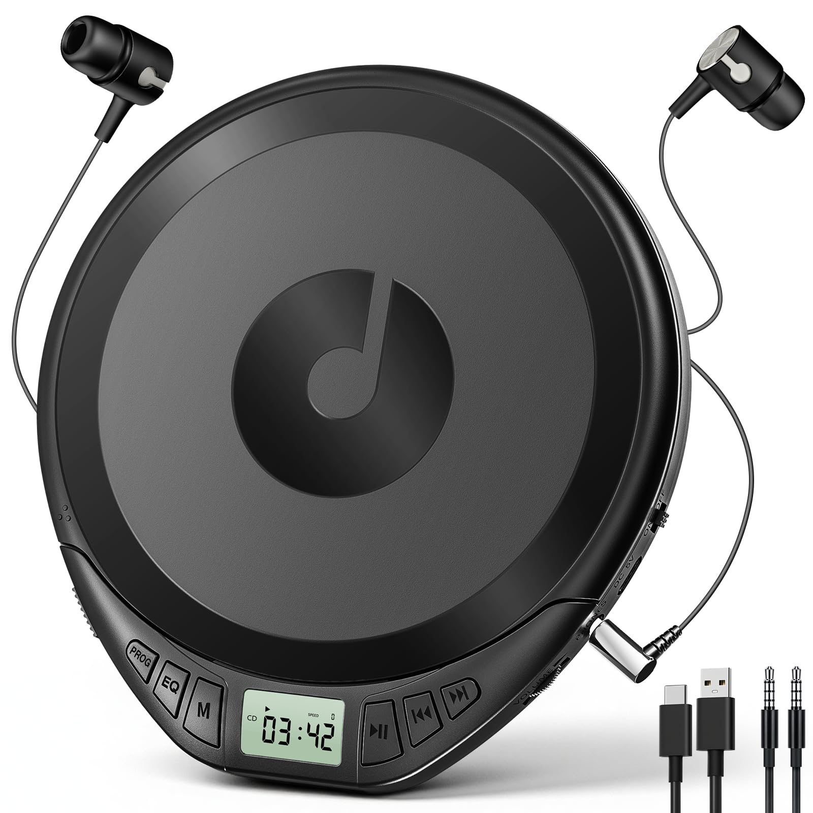 Portable CD Player with Headphones KOVCDVI CD Player Portable for Car with Anti-Skip & Shockproof,CD Discman with LCD Display,AUX Cable and Earphone for Sport Home Outdoor Black