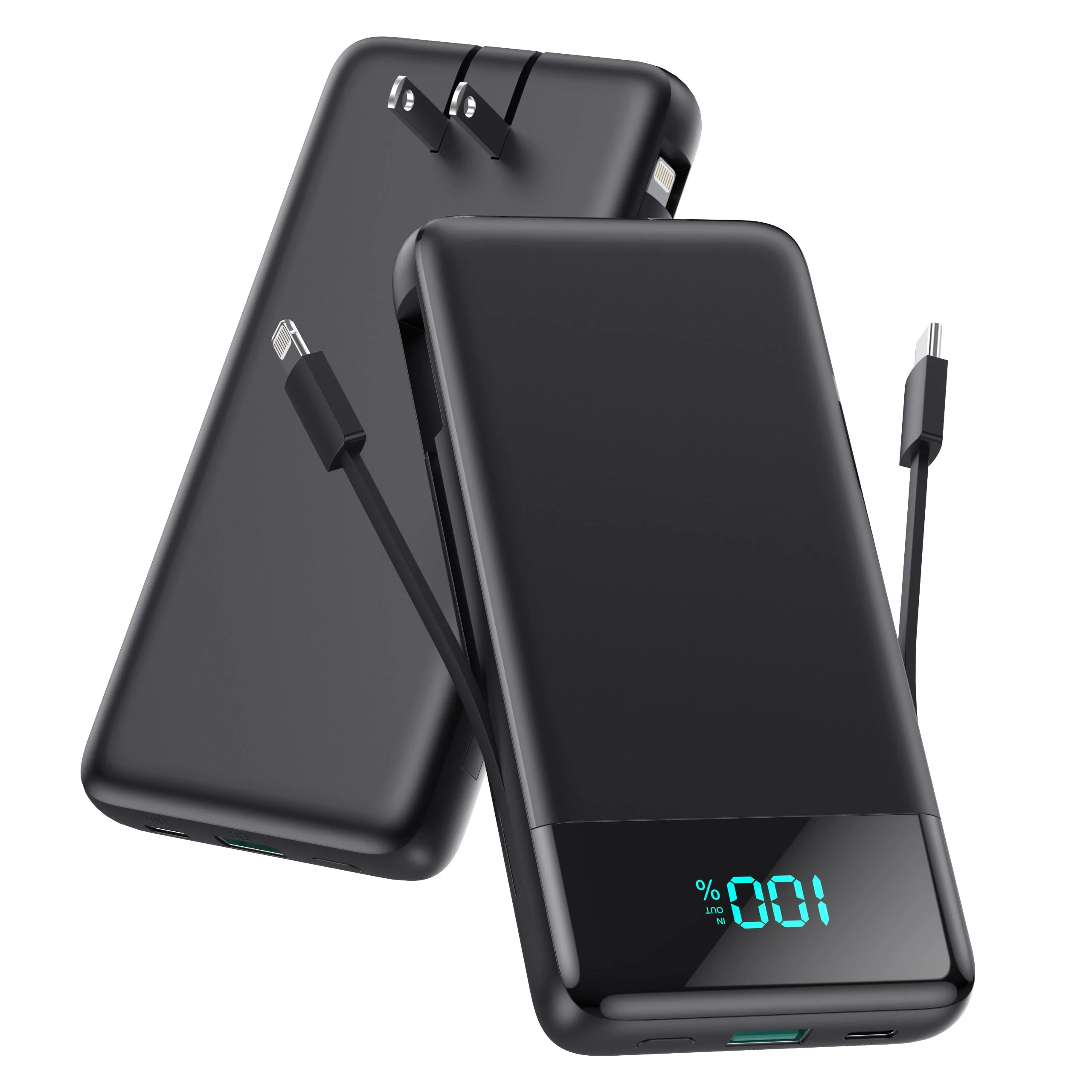Portable Charger for iPhone with Built in Cables and Wall Plug,Upgraded 13800mAh Fast Charging USB C Power Bank,4 Outputs Travel Essential Battery Pack Compatible with iPhone 16/15/14,Samsung,Android Black