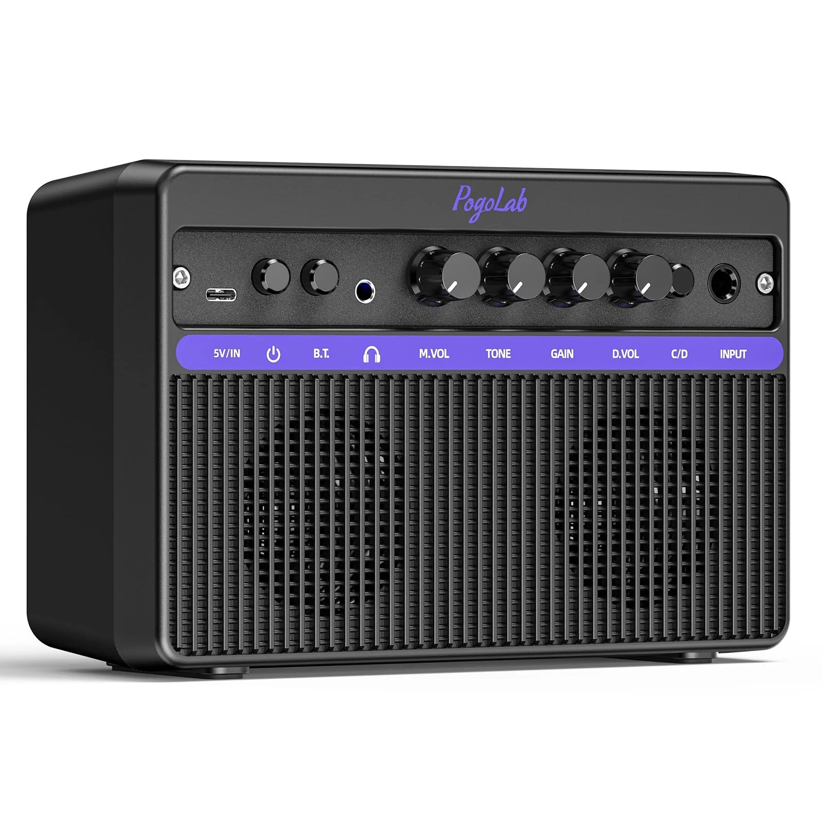 Portable Electric Guitar Amplifier, PogoLab Mini 10W Dual Speakers Bluetooth Amp with Rechargeable Battery (5H Play), Clean/Distortion Effects, Headphone Output for Electric Guitar Practice Anywhere Black Purple