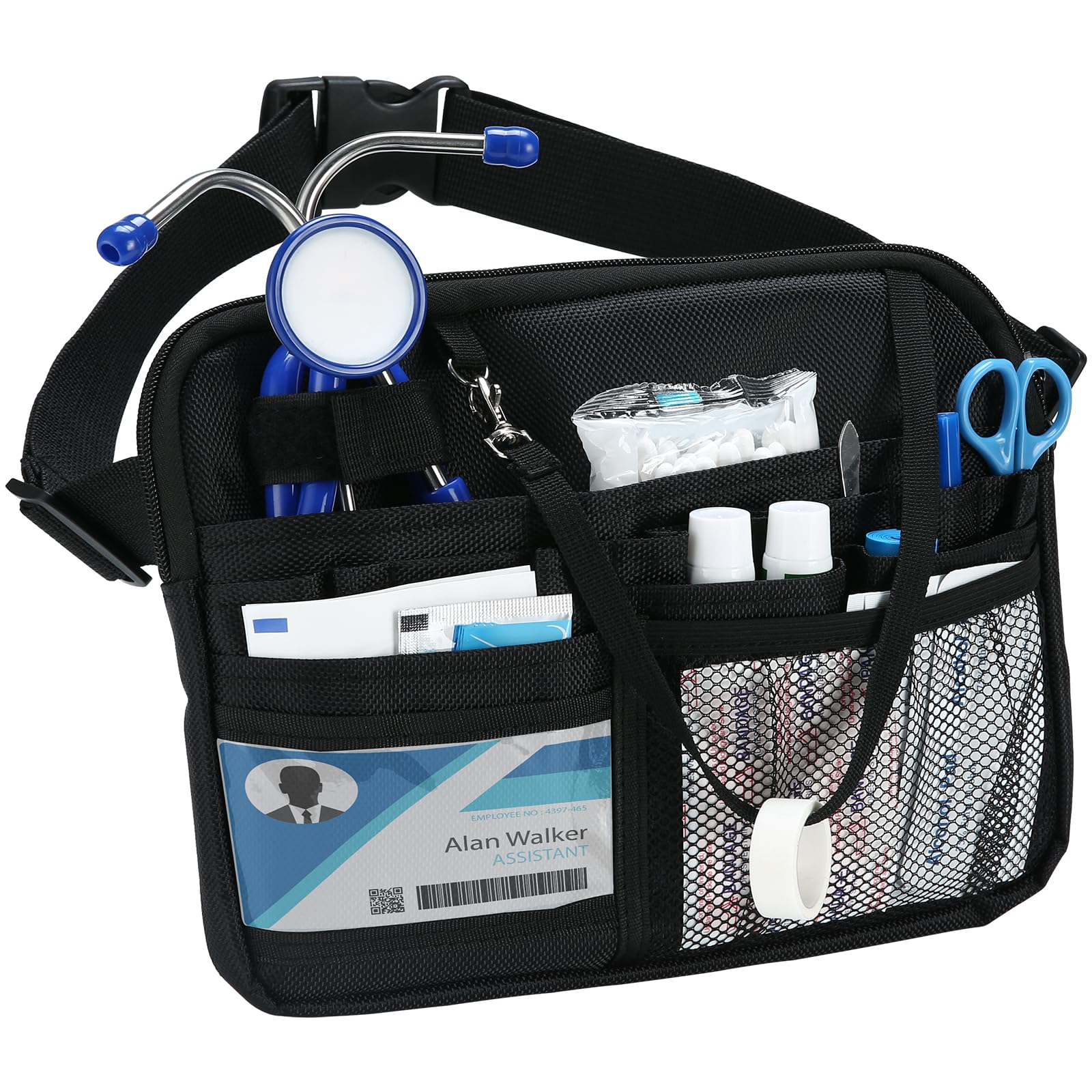ProCase Nurse Fanny Pack, Lightweight Utility Organizer Pouch for Medical Supplies, Stethoscope, Scissors for RN EMT -Black, Large Black