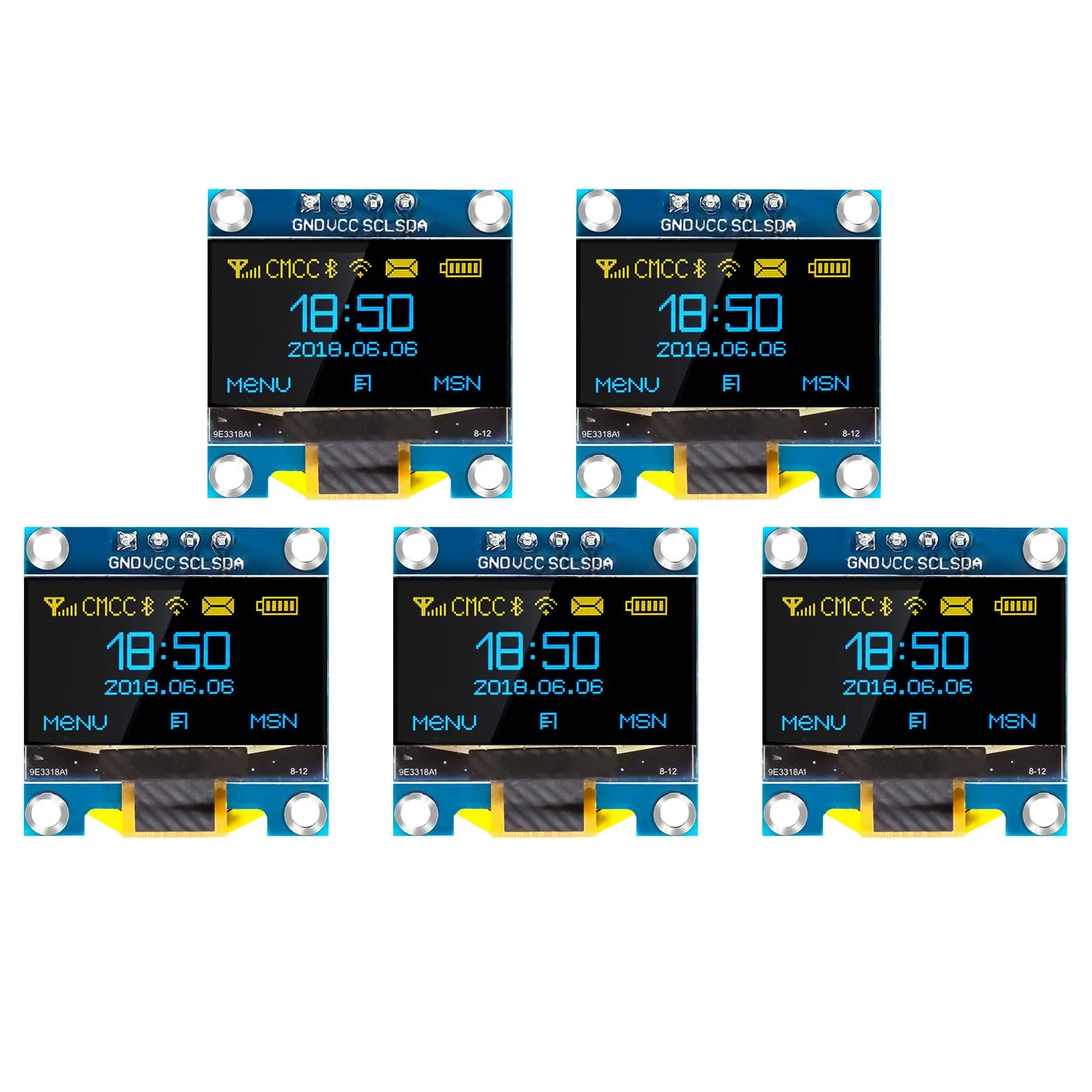 QIQIAZI 0.96 Inch OLED Display I2C Module, 5 Pieces I2C Display Module 128 x 64 Pixel I2C Screen Display Module Compatible with Arduino and Raspberry Pi (Yellow/Blue)