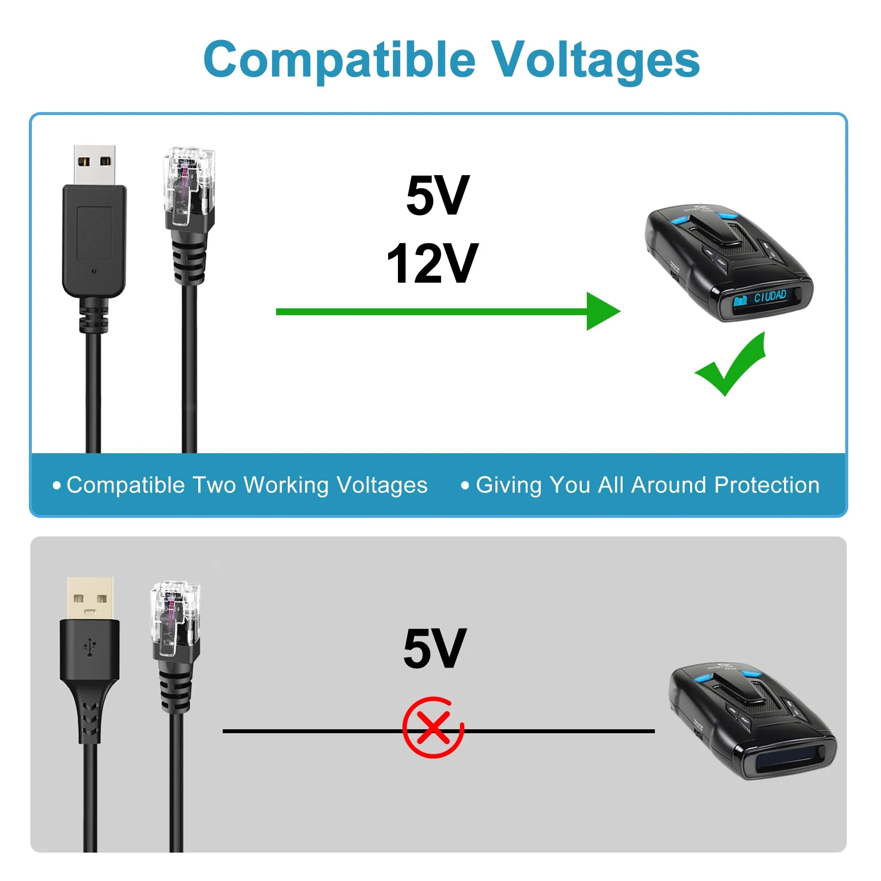 Radar Detector Cable, USB to RJ11 Plug Cable,Replacement Radar Detectors Power Cable for Escort MAX 360 Uniden R1 R3 R4 DFR8 DFR9 Passport 9500i Radenso XP Beltronics STI Radar Detector(RJ11-3.3ft) RJ11-3.3FT - Image 3