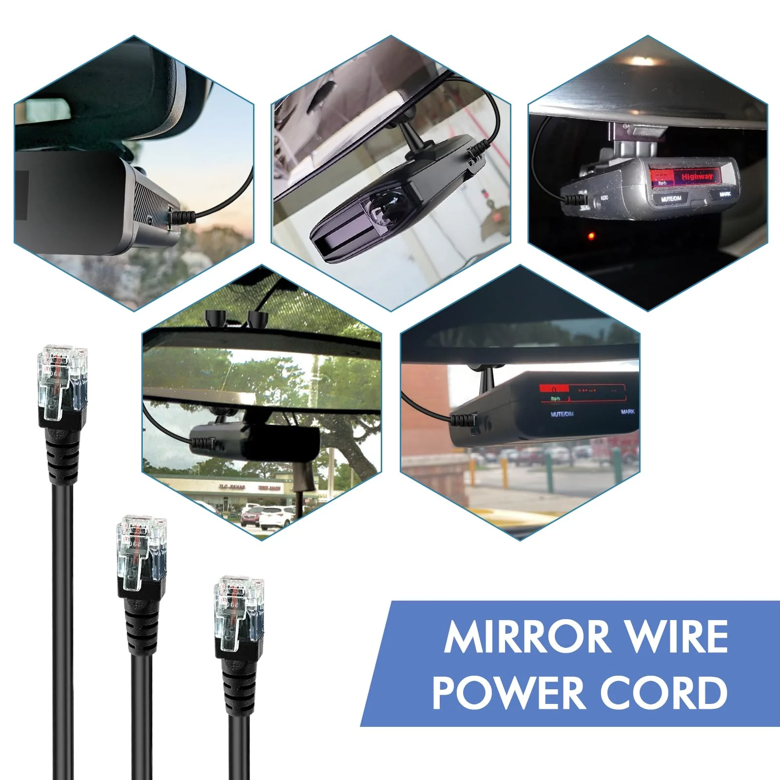 Radar Detector Hardwire Power Cord, Rearview Mirror Plug Cable, with Inline Fuse Holder,Suitable for Escort Beltronics Valentine One Cobra Whistler Radar Detector,3-Piece Set,17.7'' (RJ11) RJ11-17.7in - Image 4