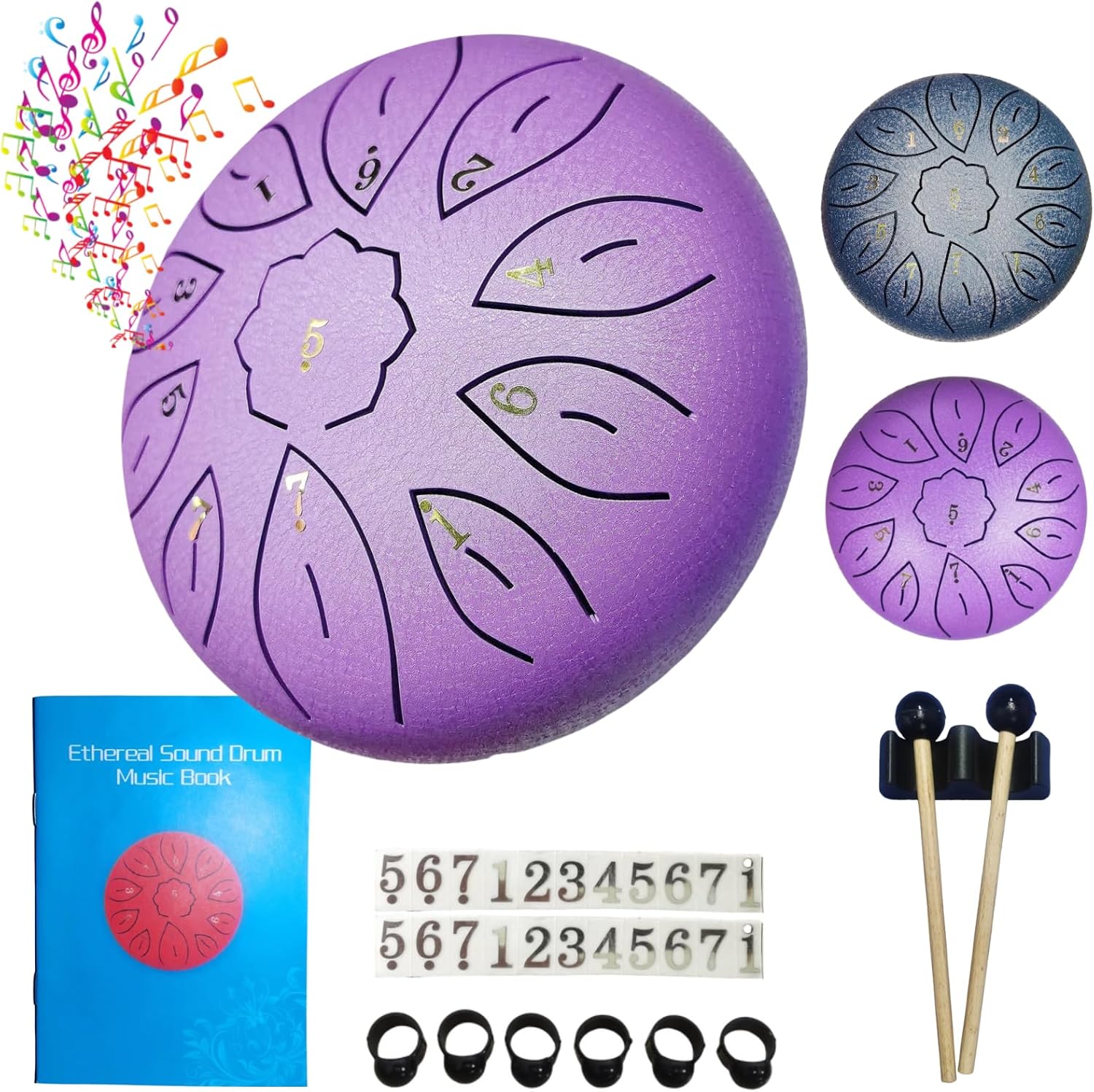 Rain Drum for Outside Garden, Steel Tongue Drum - 6 Inch 11 Notes Metal HandPan Drums,Waterproof Rain Chime,Musical Gifts 6''-11note Purple
