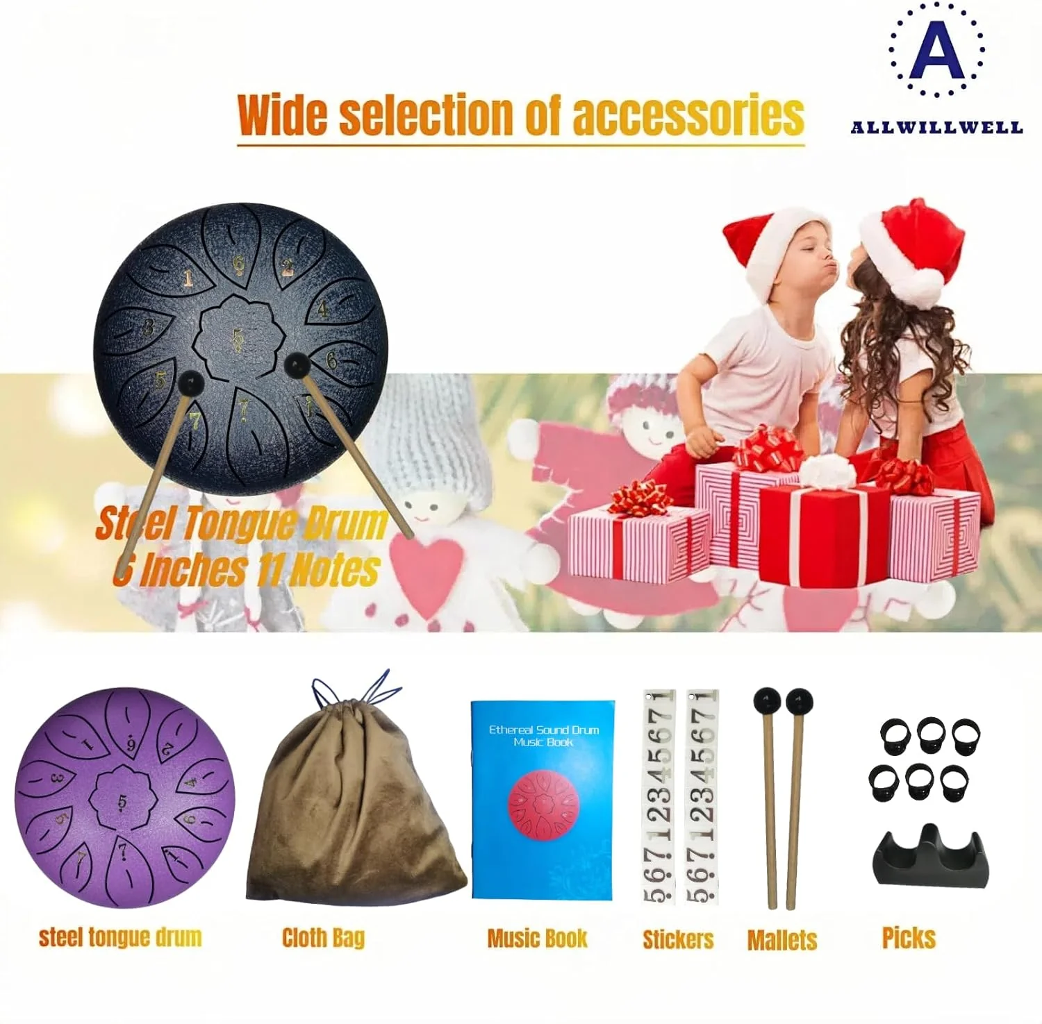 Rain Drum for Outside Garden, Steel Tongue Drum - 6 Inch 11 Notes Metal HandPan Drums,Waterproof Rain Chime,Musical Gifts 6''-11note Purple - Image 2