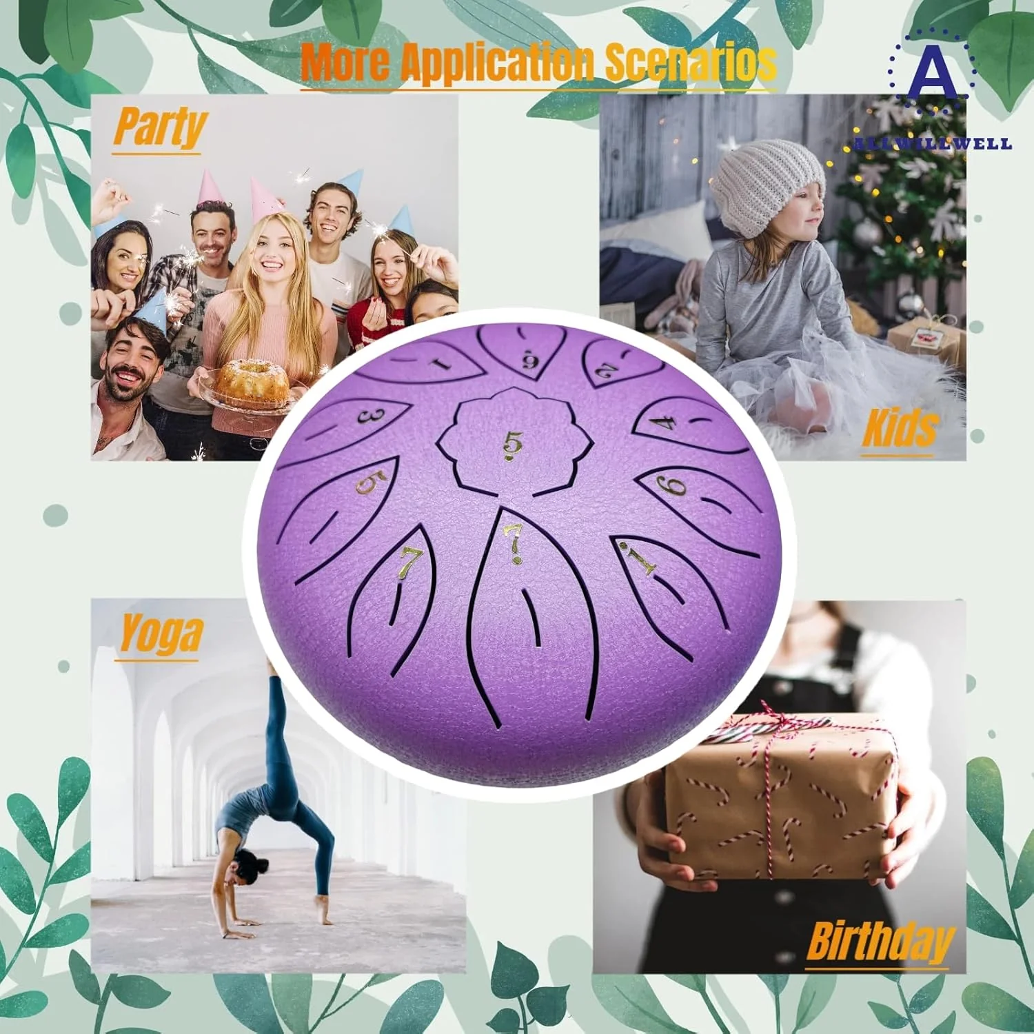 Rain Drum for Outside Garden, Steel Tongue Drum - 6 Inch 11 Notes Metal HandPan Drums,Waterproof Rain Chime,Musical Gifts 6''-11note Purple - Image 6