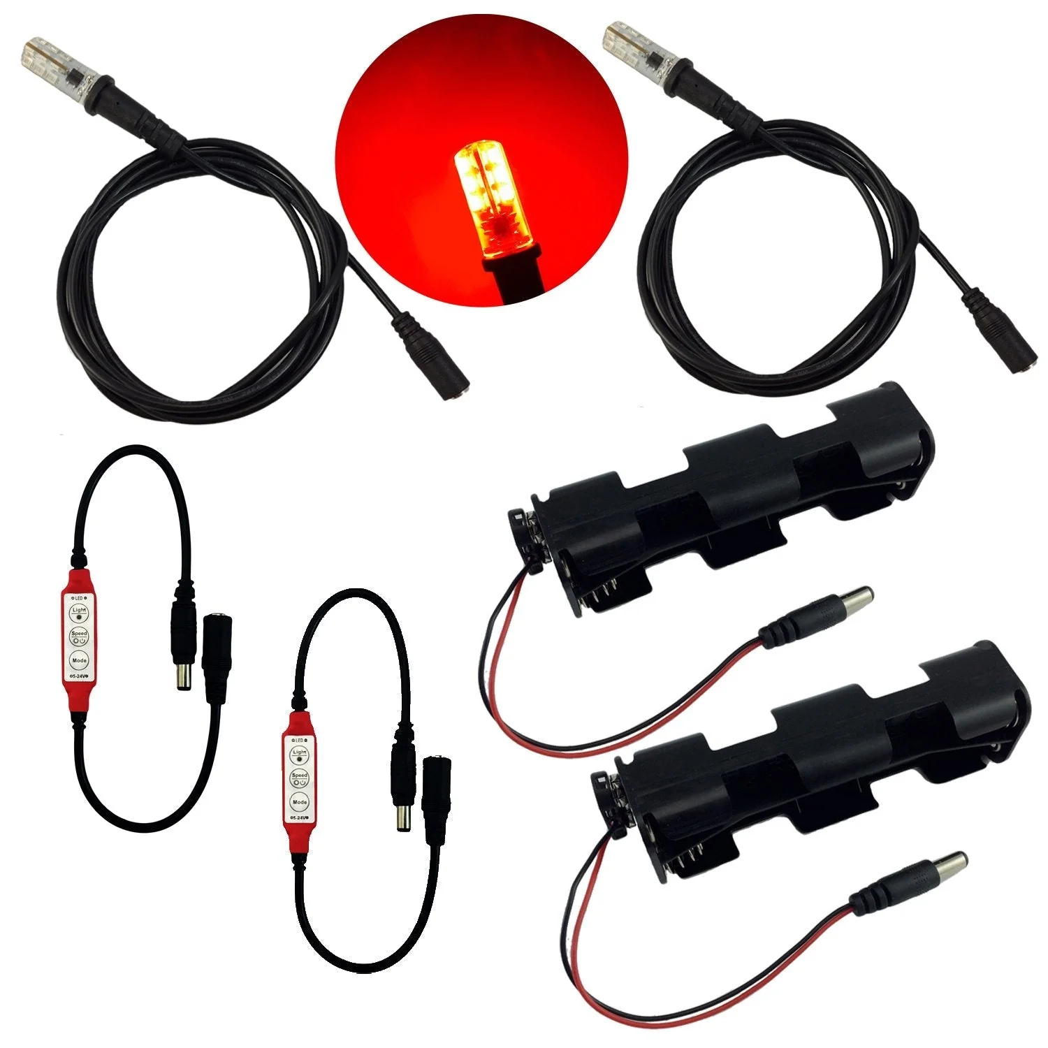 Red LED 2 Kits Flame Lighting with Flicker Effects Control 12V DC and 5 Foot Cable sockets - Simulation of Fake fire Flames Coal for Props Theatrical Scenery Escape Rooms Lanterns Torches