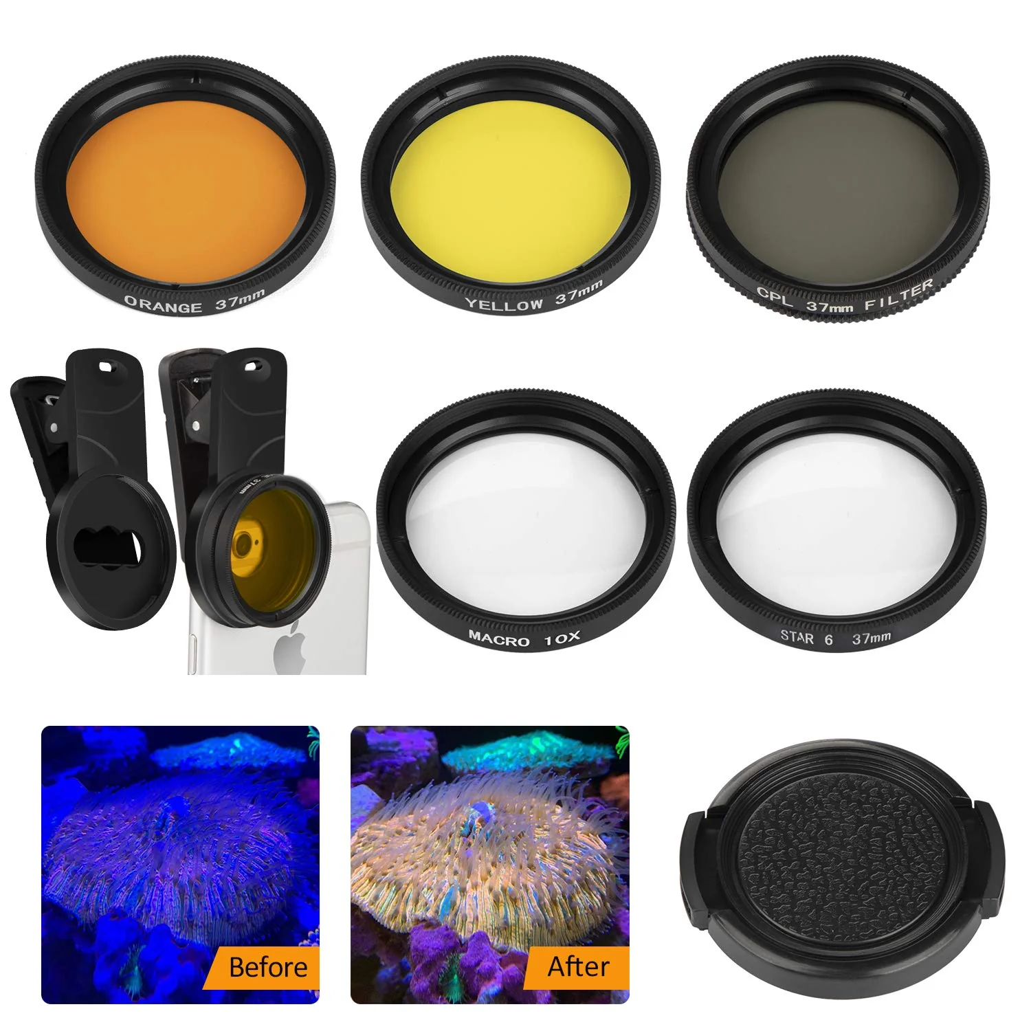 Reef Coral Lens Phone Kits 5 Lenses Kit 1 Dust Shield Case 2 Lens Clips