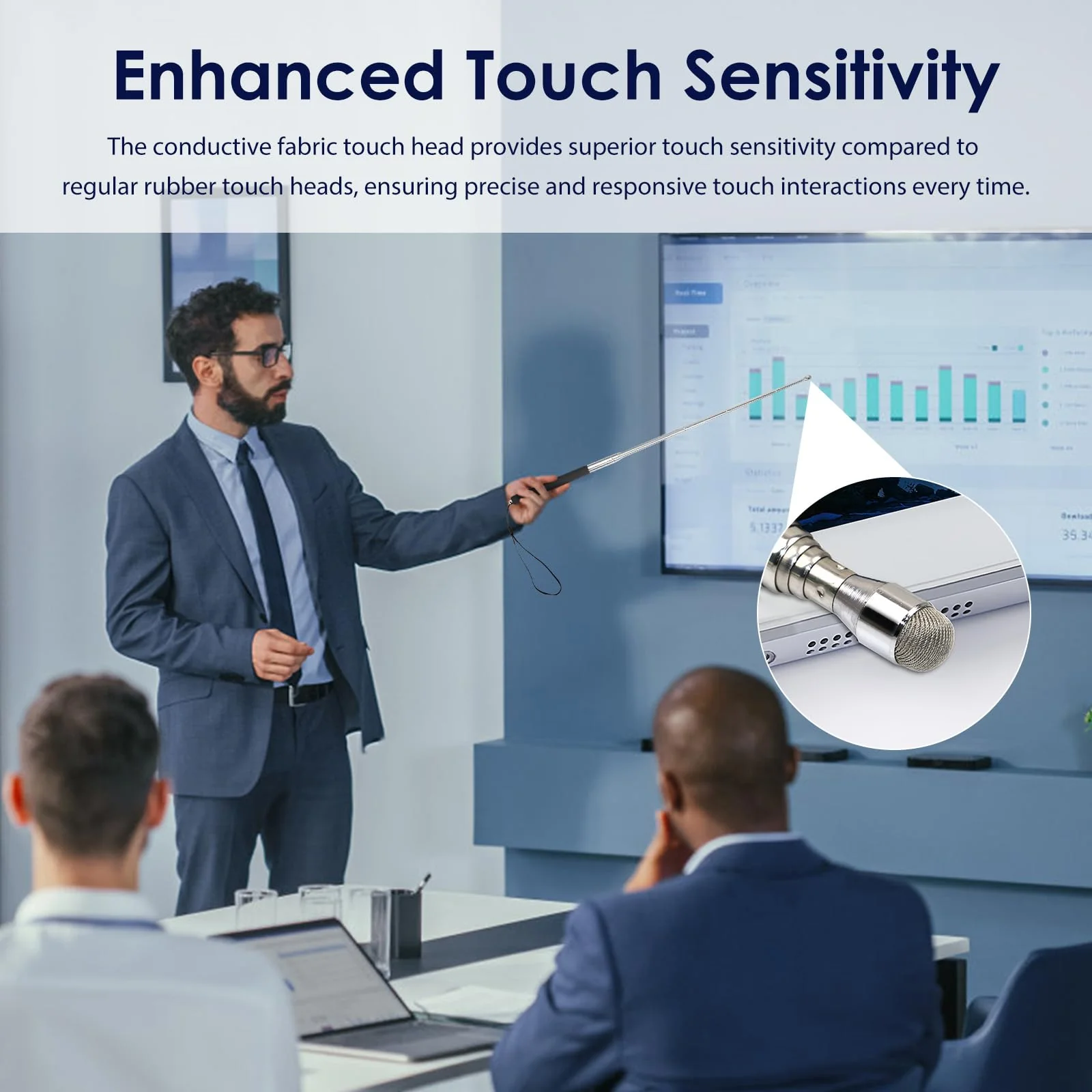 Retractable Teacher Pointer ๐๐.๐'', Pointer Stick with ๐ฆ๐๐๐น๐๐ Smooth Sensitive Tablet Pen Stylus Pen, Teacher Coach Presenter Pointer with Lanyard Black - Image 3