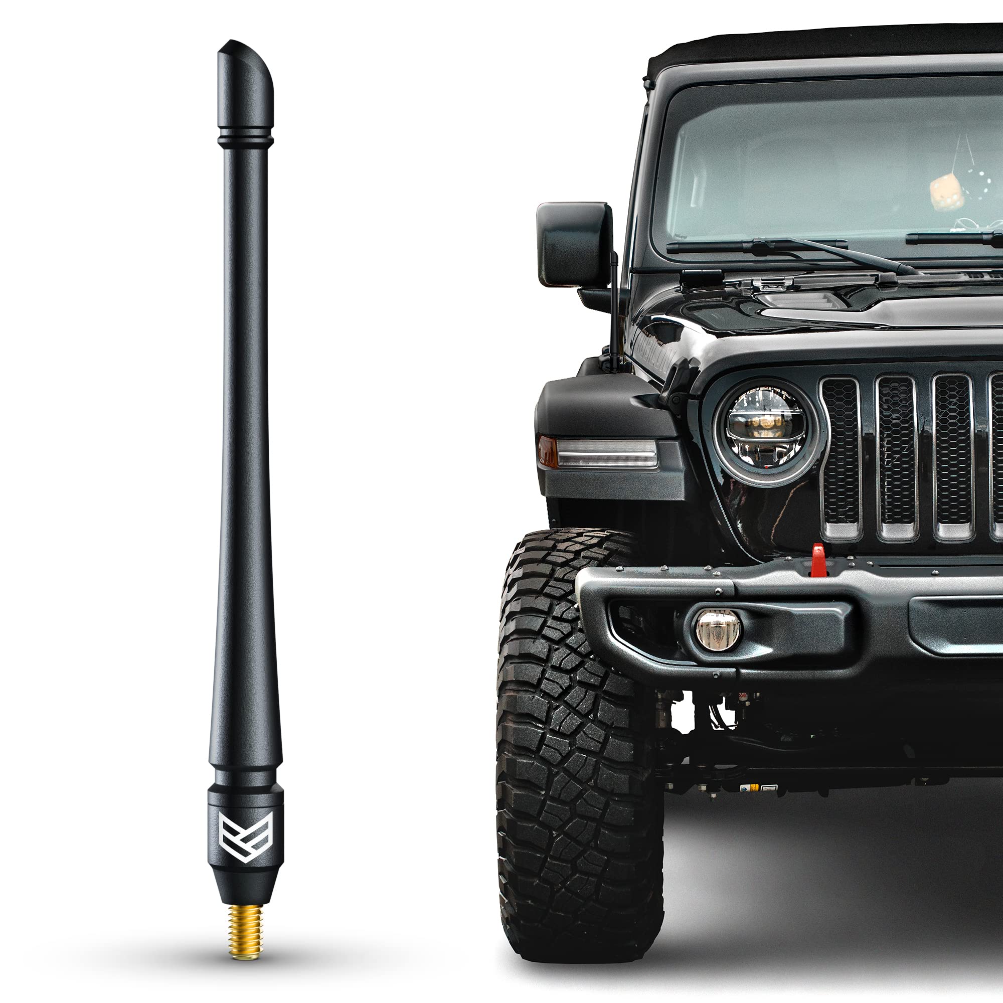 Ronin Factory Short Replacement Antenna for Jeep Wrangler Accessories Rubicon Jeep Gladiator Accessories Sahara Sport 4xe JK JL 2007-2023 Anti-Theft Design - Carwash Safe 8 Inch TuffLock 8 Inch TuffLock Antenna