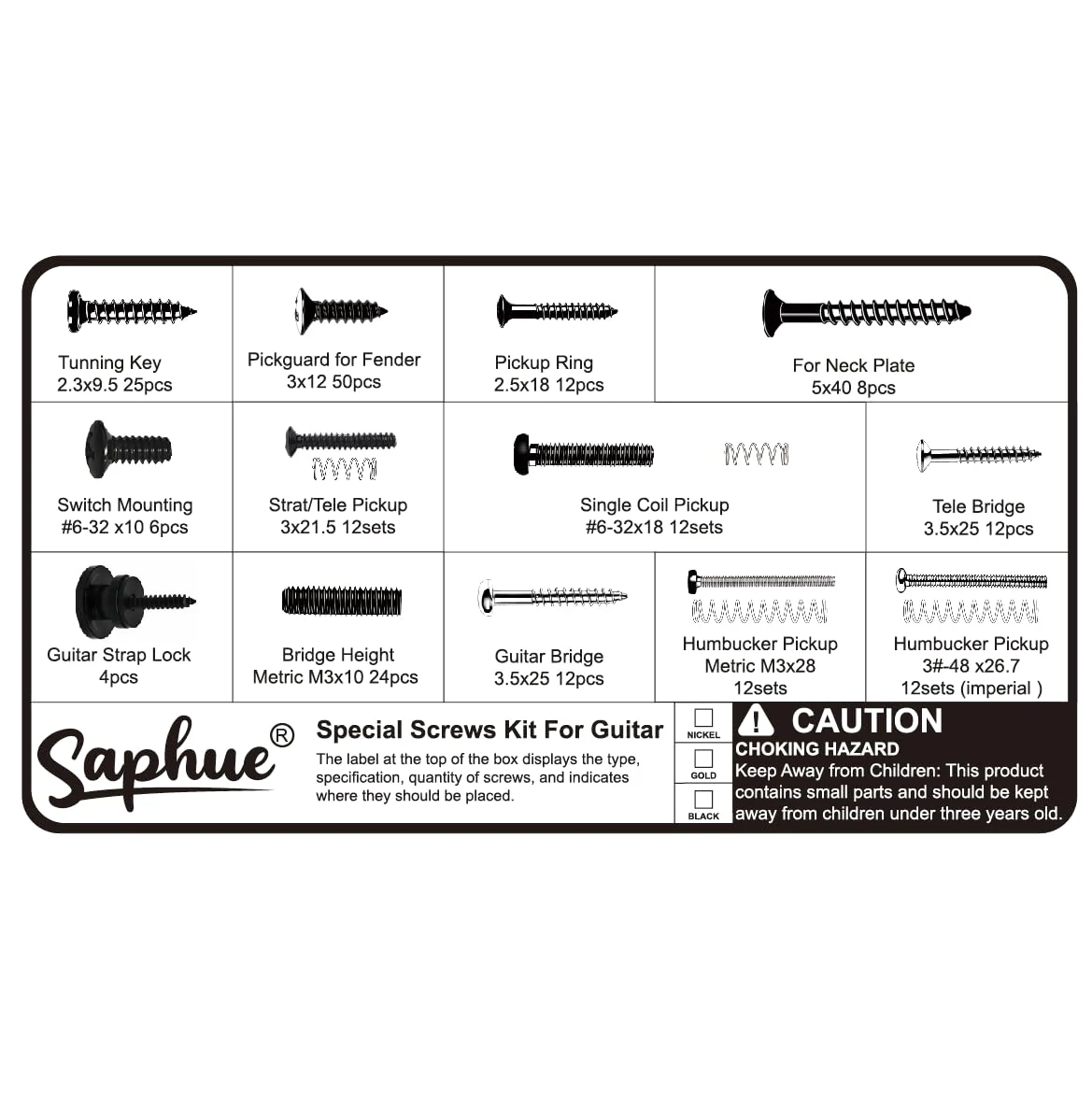 SAPHUE Guitar Screw Kit,201pcs Telecaster Kit, Pickguard Screws, Switch Plate Screws,For Fender/Tele/Strat/Sq,Tuner,Machine Head, Neck Plate,Guitar Strap End Pins,Pickup,Bridge, Guitar Repair Kit multi-size (201pcs) Chrome - Image 4