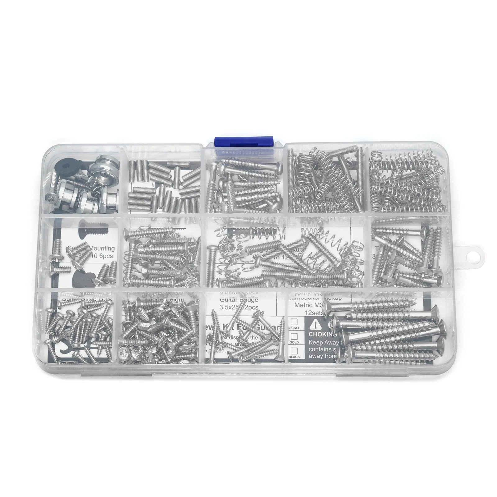 SAPHUE Guitar Screw Kit,201pcs Telecaster Kit, Pickguard Screws, Switch Plate Screws,For Fender/Tele/Strat/Sq,Tuner,Machine Head, Neck Plate,Guitar Strap End Pins,Pickup,Bridge, Guitar Repair Kit multi-size (201pcs) Chrome - Image 5