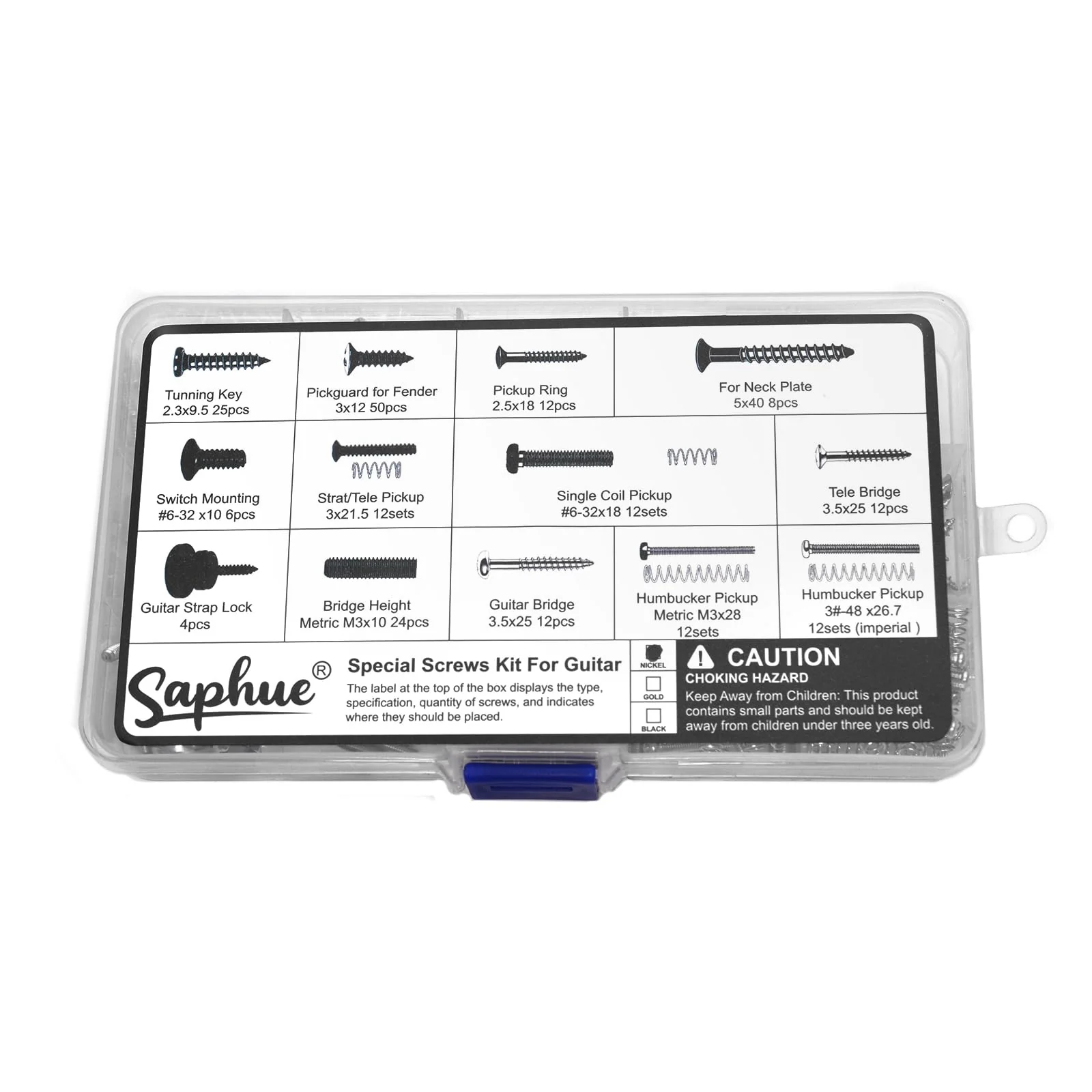 SAPHUE Guitar Screw Kit,201pcs Telecaster Kit, Pickguard Screws, Switch Plate Screws,For Fender/Tele/Strat/Sq,Tuner,Machine Head, Neck Plate,Guitar Strap End Pins,Pickup,Bridge, Guitar Repair Kit multi-size (201pcs) Chrome - Image 6