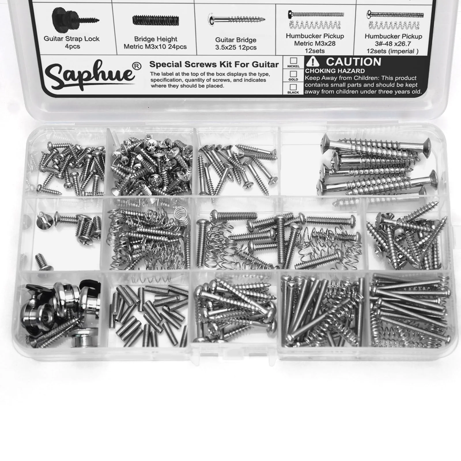 SAPHUE Guitar Screw Kit,201pcs Telecaster Kit, Pickguard Screws, Switch Plate Screws,For Fender/Tele/Strat/Sq,Tuner,Machine Head, Neck Plate,Guitar Strap End Pins,Pickup,Bridge, Guitar Repair Kit multi-size (201pcs) Chrome - Image 7
