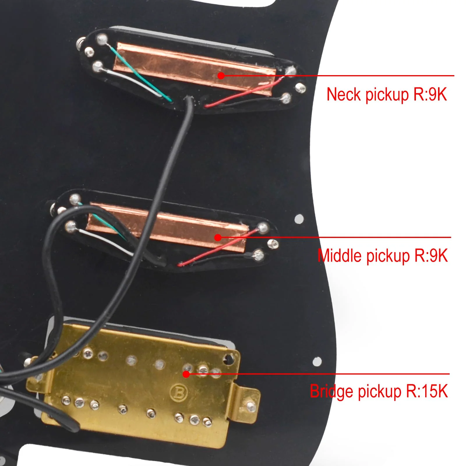 SAPHUE SSH-Coil Splitting Electric Guitar Pickguard Two Mini Humbucker + ONE Humbucker(9K/9K/15K)+Silence Switch Loaded Prewired Scratchplate (Black-Black) Black-Black - Image 7