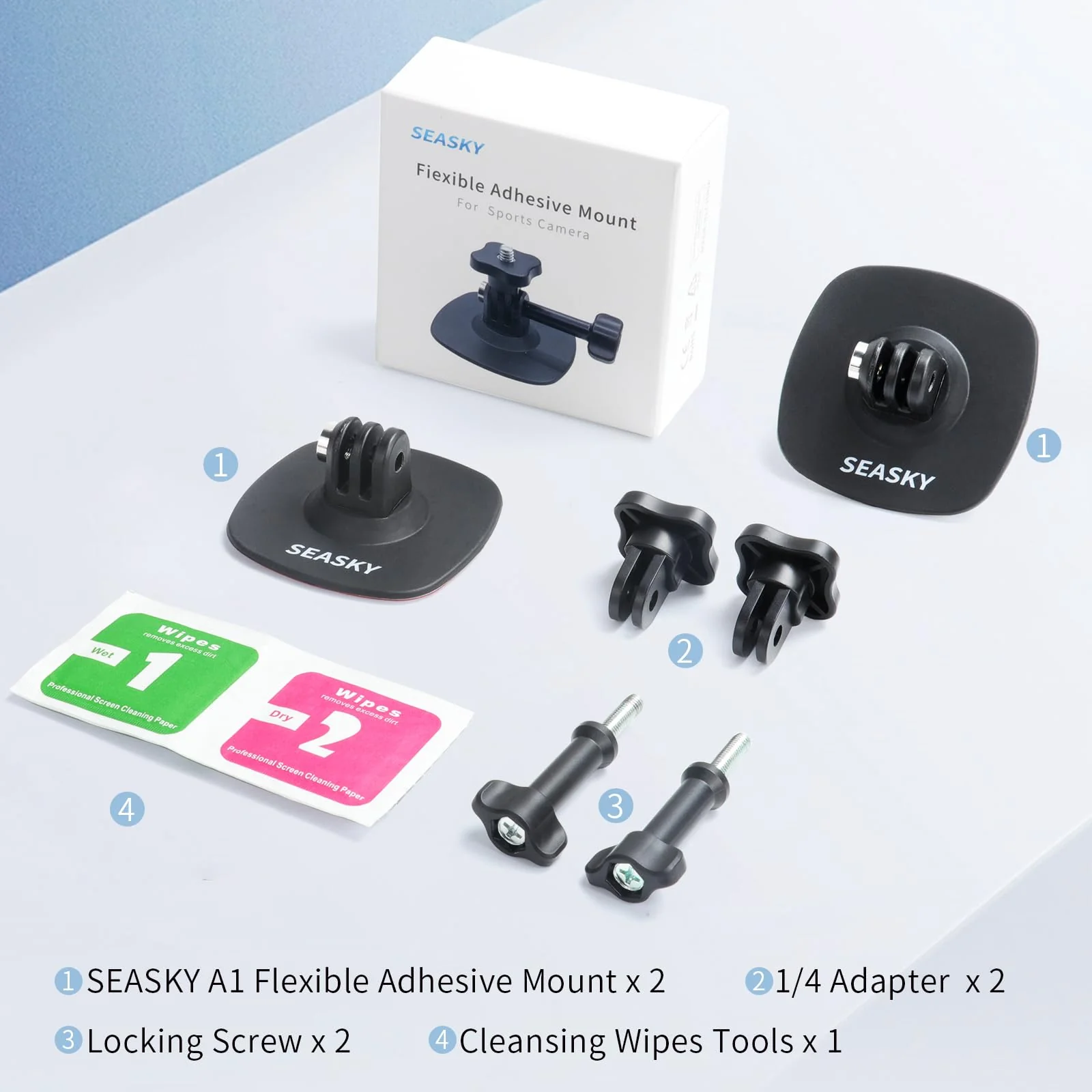 SEASKY [2Pack] A1 Flexible Adhesive Mount Kit Helmet Base for insta360 X4 X3 X2 One X RS for GoPro Max 360 Panoramic Camera Hero 12/11/10/9/8 Sports Camera Accessories for Any flat Curved surfaces - Image 6