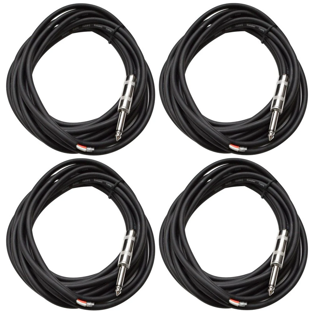 Seismic Audio - QRW15 (4 Pack) - 15 Foot Raw Wire to 1/4" Speaker Cable - 16 Guage - PA/DJ/Home Audio 15 Feet