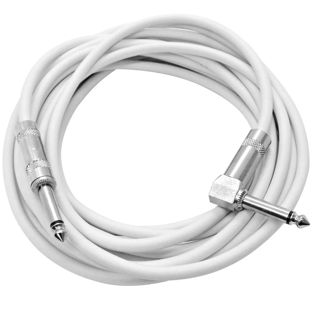 Seismic Audio - SAGC20R-White - 20 Foot White 1/4 Inch TS Right Angle to Straight Guitar Cable 20' Instrument 1/4" Guitar Cord