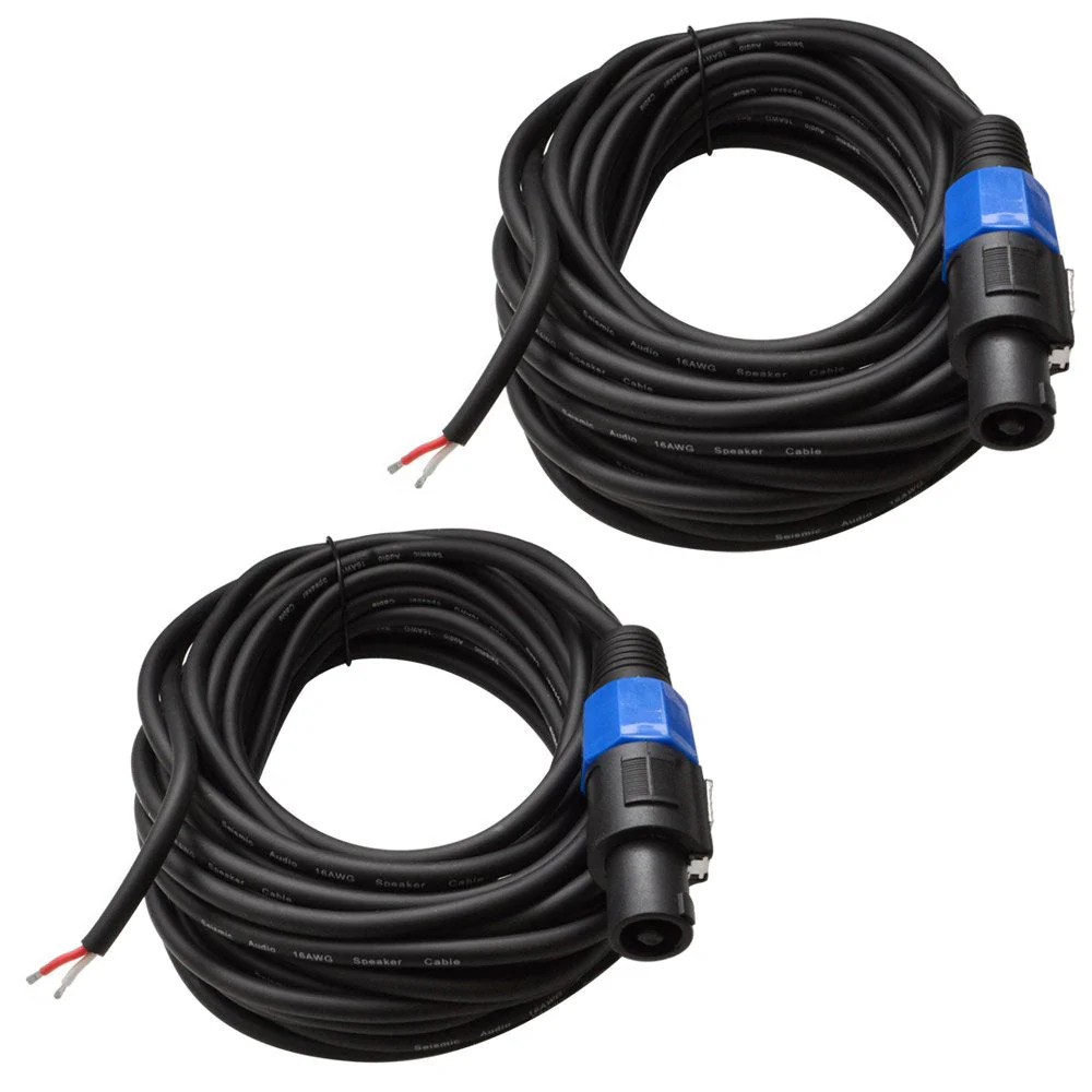 Seismic Audio - SPRW35 (2 Pack)- 35 Foot Raw Wire to Speakon Speaker Cable - 16 Guage - PA/DJ/Home Audio