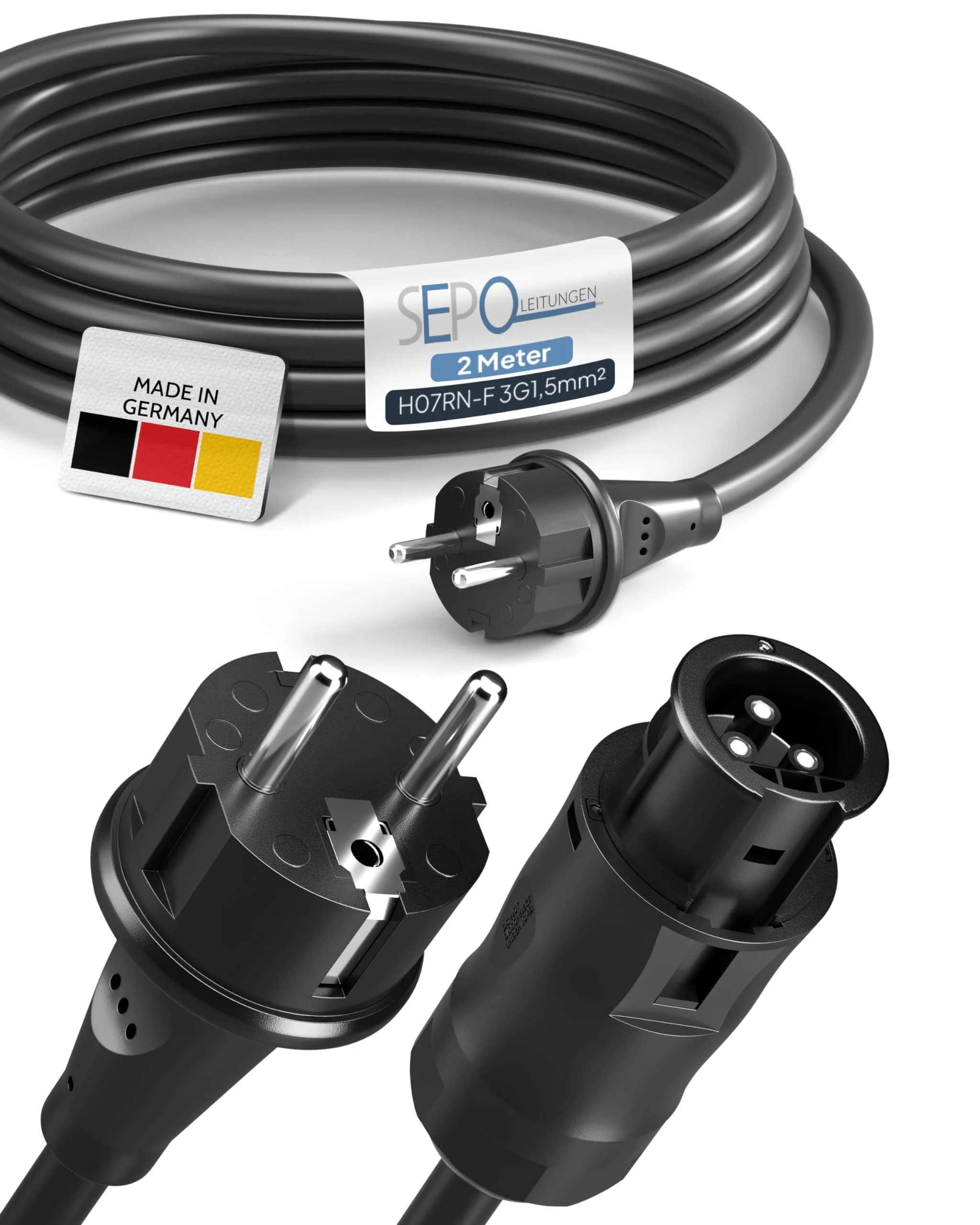 SEPO-Leitungen BC01 Balcony Power Station Cable - Female to Schuko Plug 2 m (IP44) Including 0% VAT According to § 12 Paragraph 3 UStG - AC Extension Cable for Inverter Deye, Envertech, TSUN, NEP 0% VAT - Cable 2 Meter