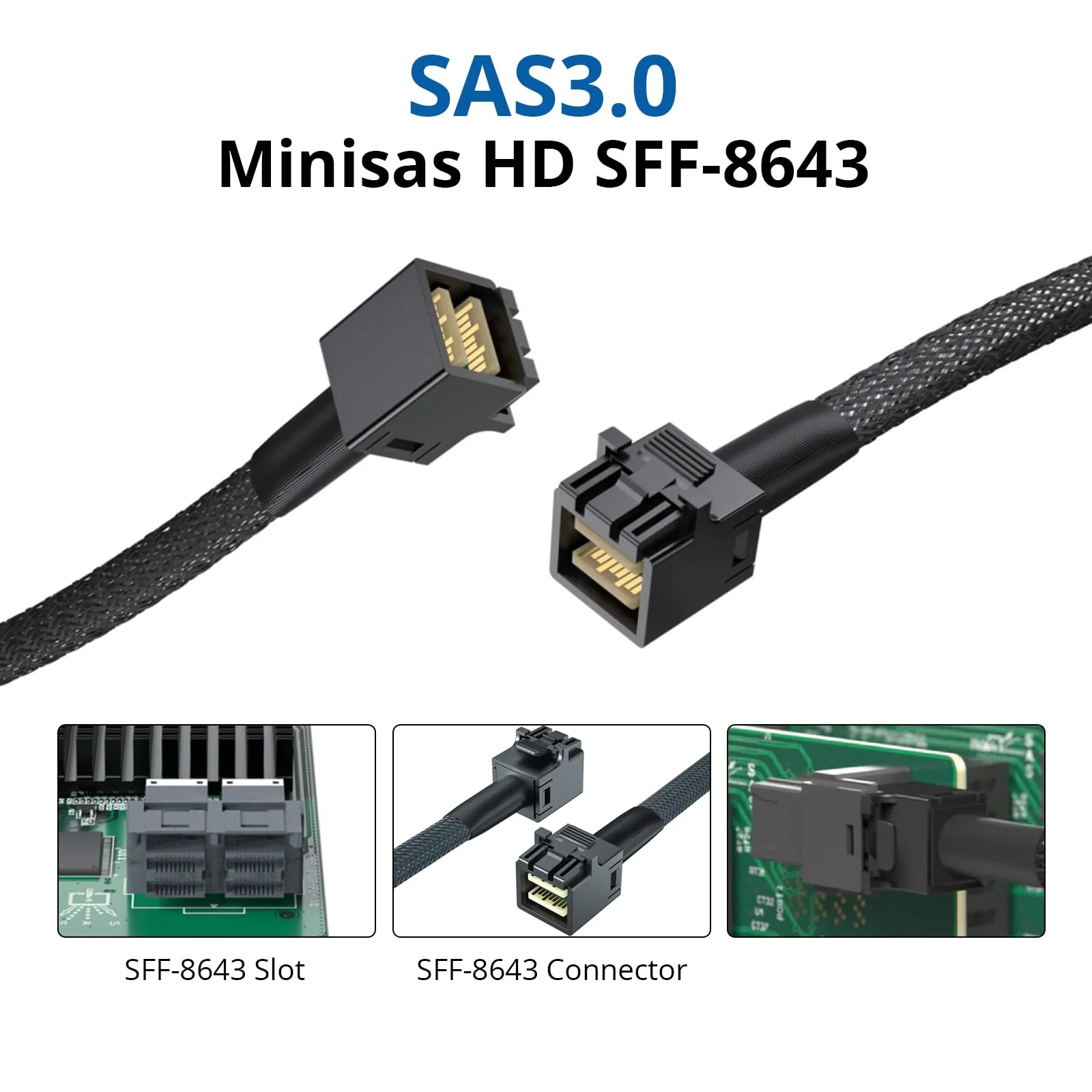 SFF-8643 to SFF-8643 12G Internal Mini SAS HD Cable, with Sideband, Compatible with RAID or PCI Express Controller, 100-Ohm, 0.75~0.8m(2.46~2.62ft), 2 Pack Straight - Image 2