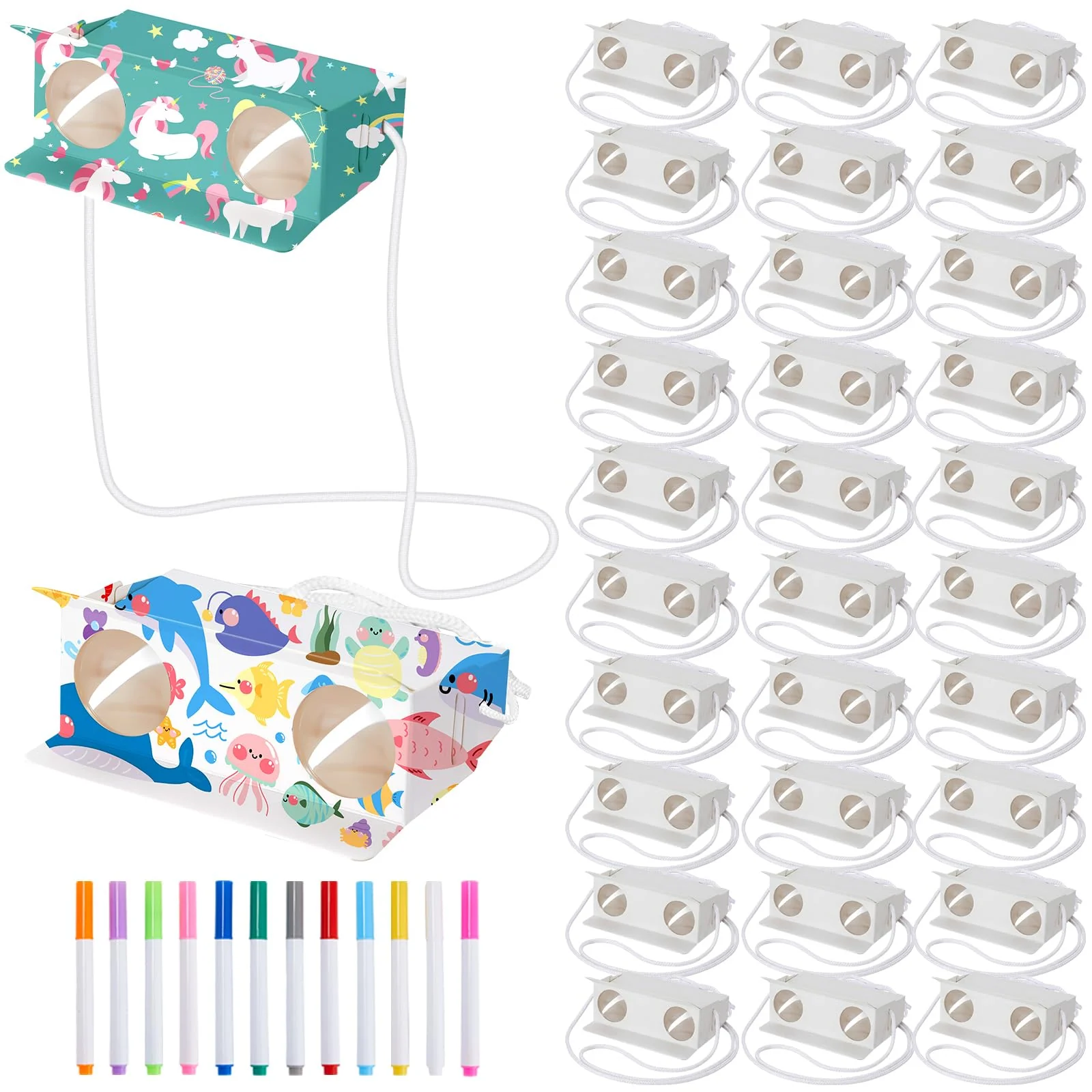 Shappy 30 Pcs DIY Cardboard Binocular Craft Kit for Kids, Make Your Own Toy Binocular with Marker and String Classroom Art Activity for Kindergarten Elementary School 100 Days of School Party Favor