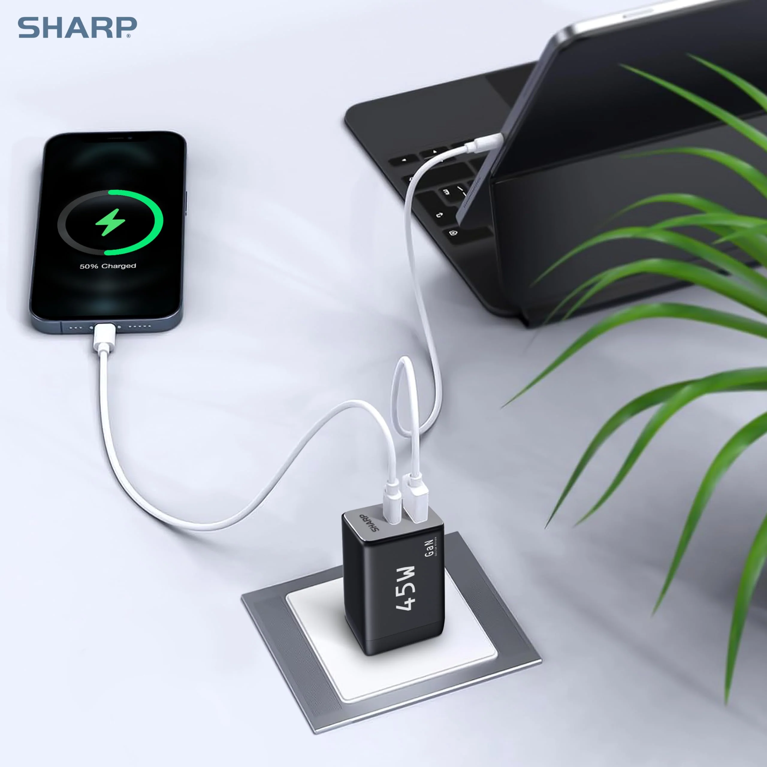 Sharp USB C Charger, 45W, 2 Port (USB A+C) Compact Foldable GaN Fast Charge for iPhone 15/15 Plus/15 Pro/15 Pro Max/14, Galaxy, Pixel 4/3, iPad/iPad Mini - Black - Image 7