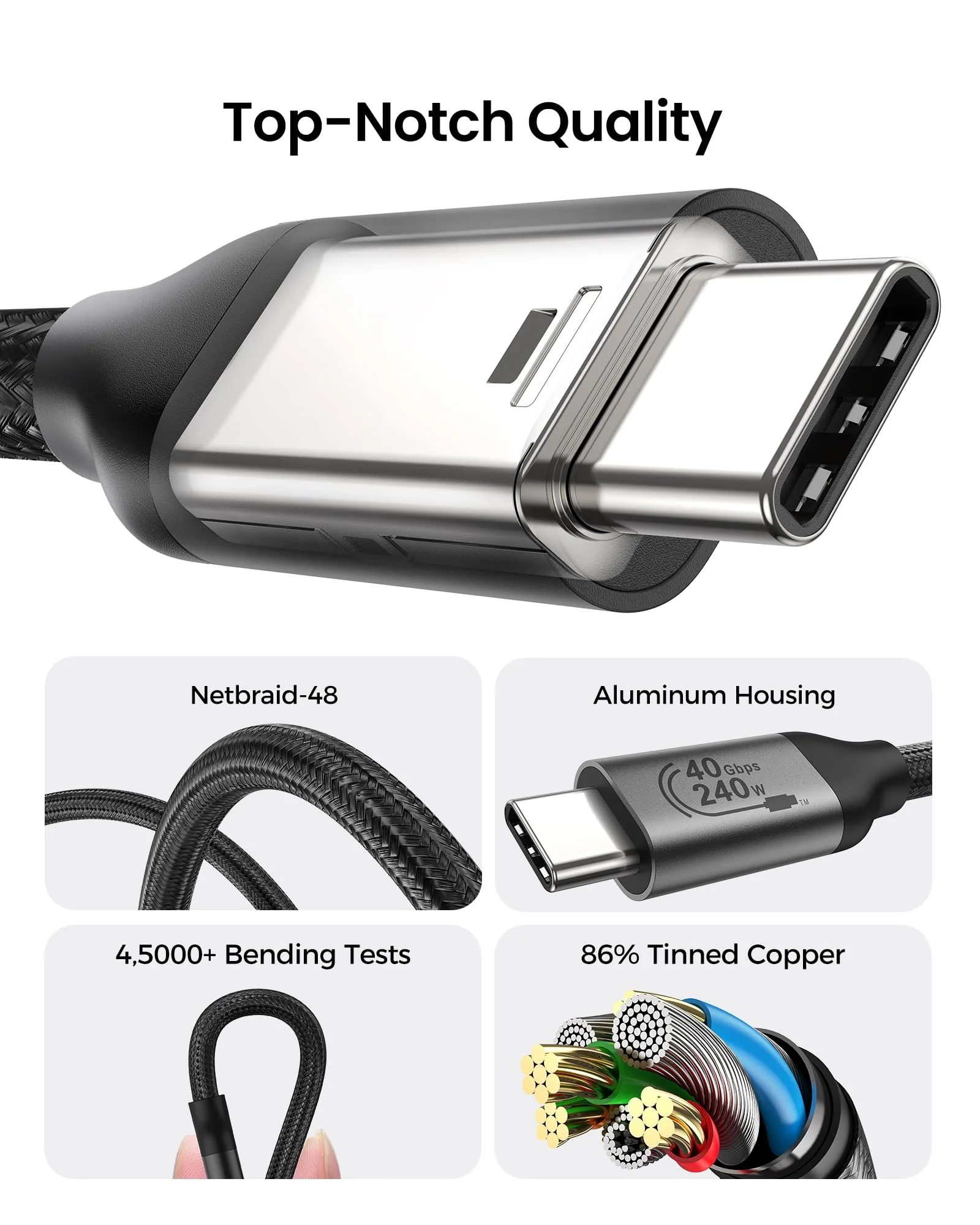 Silkland USB 4 Cable for Thunderbolt 4 Cable 4FT, 40Gbps Data Sync, 8K/6K@60Hz, 240W, [USB-IF Certified] USB C Thunderbolt Cable, Compatible for MacBook, SSD, Docking, iPhone 16, eGPU - Image 6