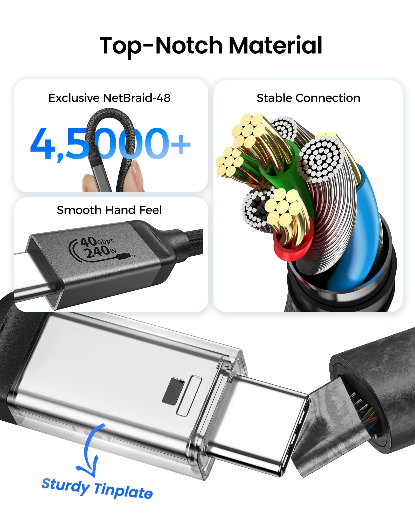 Silkland USB 4 Cable [USB-IF Certified] for Thunderbolt 4 Cable, 40Gbps Data Sync, 8K/5K@60Hz, 240W, USB C Thunderbolt Cable 3.3FT/1M, Compatible for MacBook, SSD, iPhone 16/15, Docking, eGPU, Monitor - Image 6
