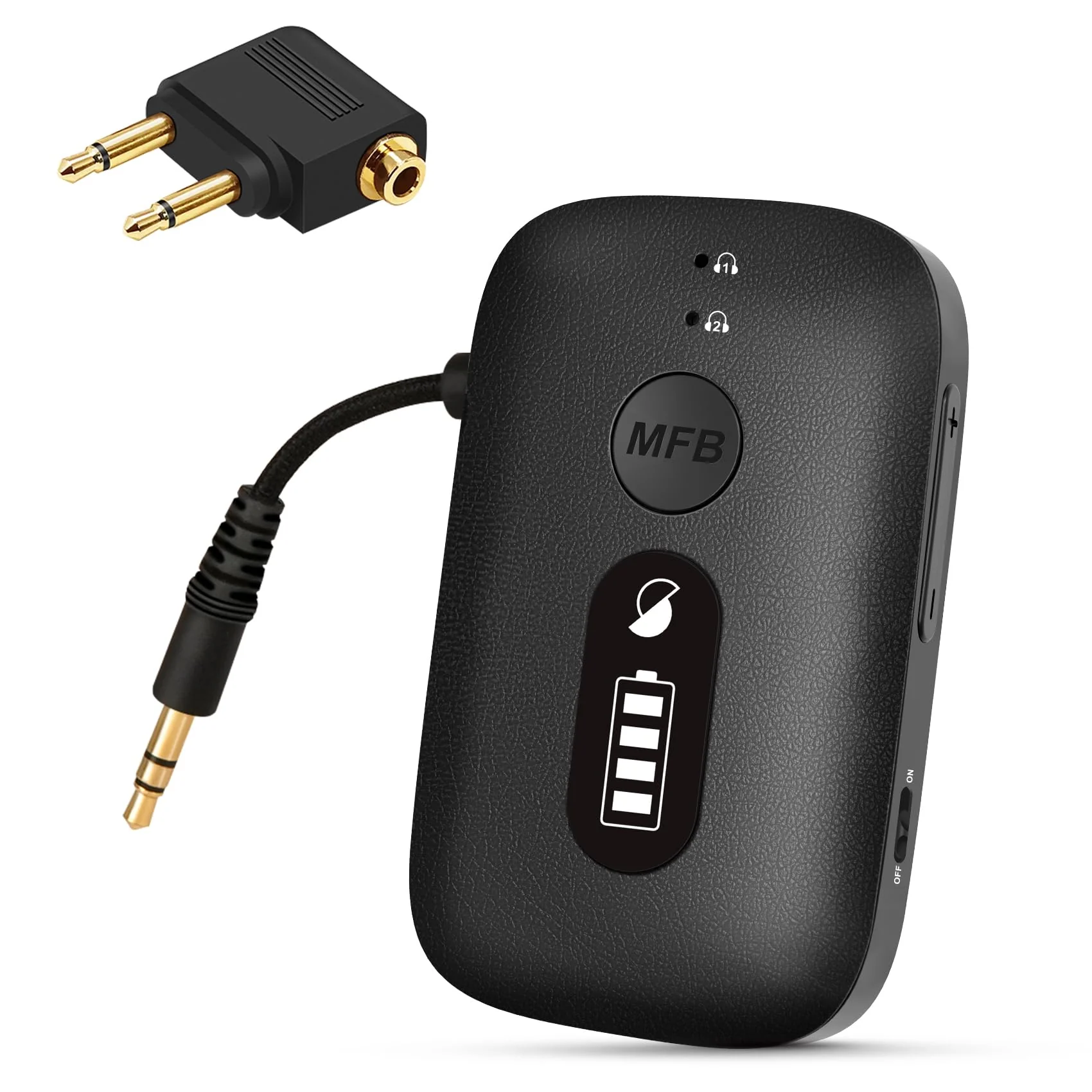 SIMOLIO Airplane-Bluetooth-Adapter for AirPods/Headphones, 20 Hr Battery, Supports 2 Earbuds/Wireless Headphones, 3.5mm AUX Wireless Audio Transmitter for TV, Gym Equipment, Controller, MP3 Player