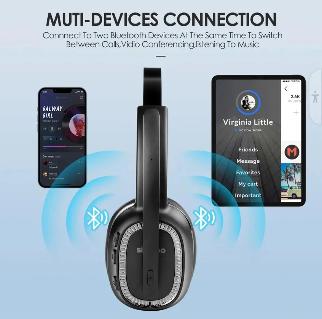 Sindoo,Trucker Wireless Bluetooth Headset, On-Ear, Noise-Cancelling Headphones, Lightweight, Single Earpiece,35+HRS Talk Time, 33FT Range, For Trucker, Office Work, PC,Phones, Dual Device Connectivity - Image 3