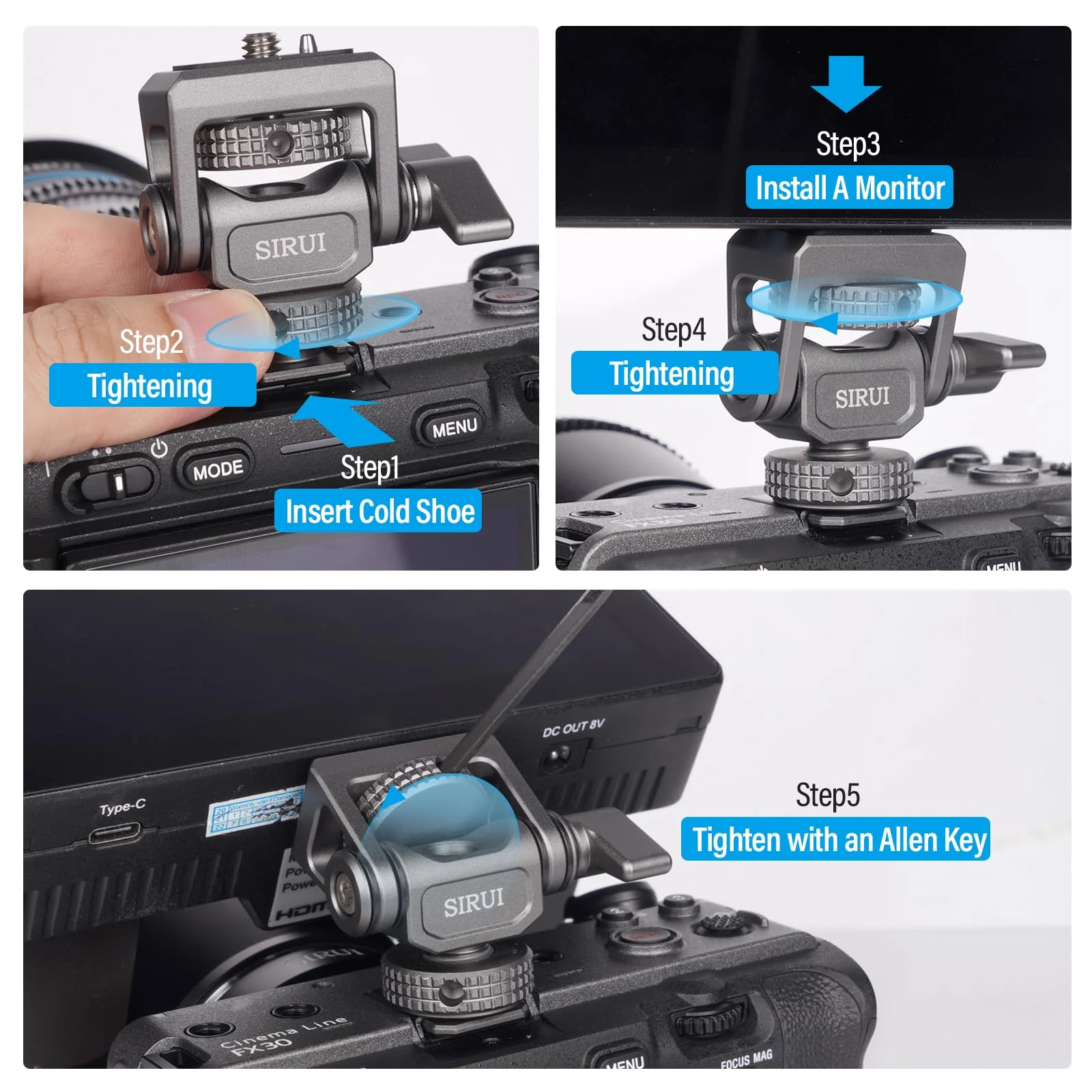 SIRUI Camera Monitor Mount with Cold Shoe, Swivel 360°and Tilt 180°Adjustable DSLR Field Monitor Mount, Compatible with 5" and 7" Monitor, SC-MC Cold Shoe Mount - Image 8