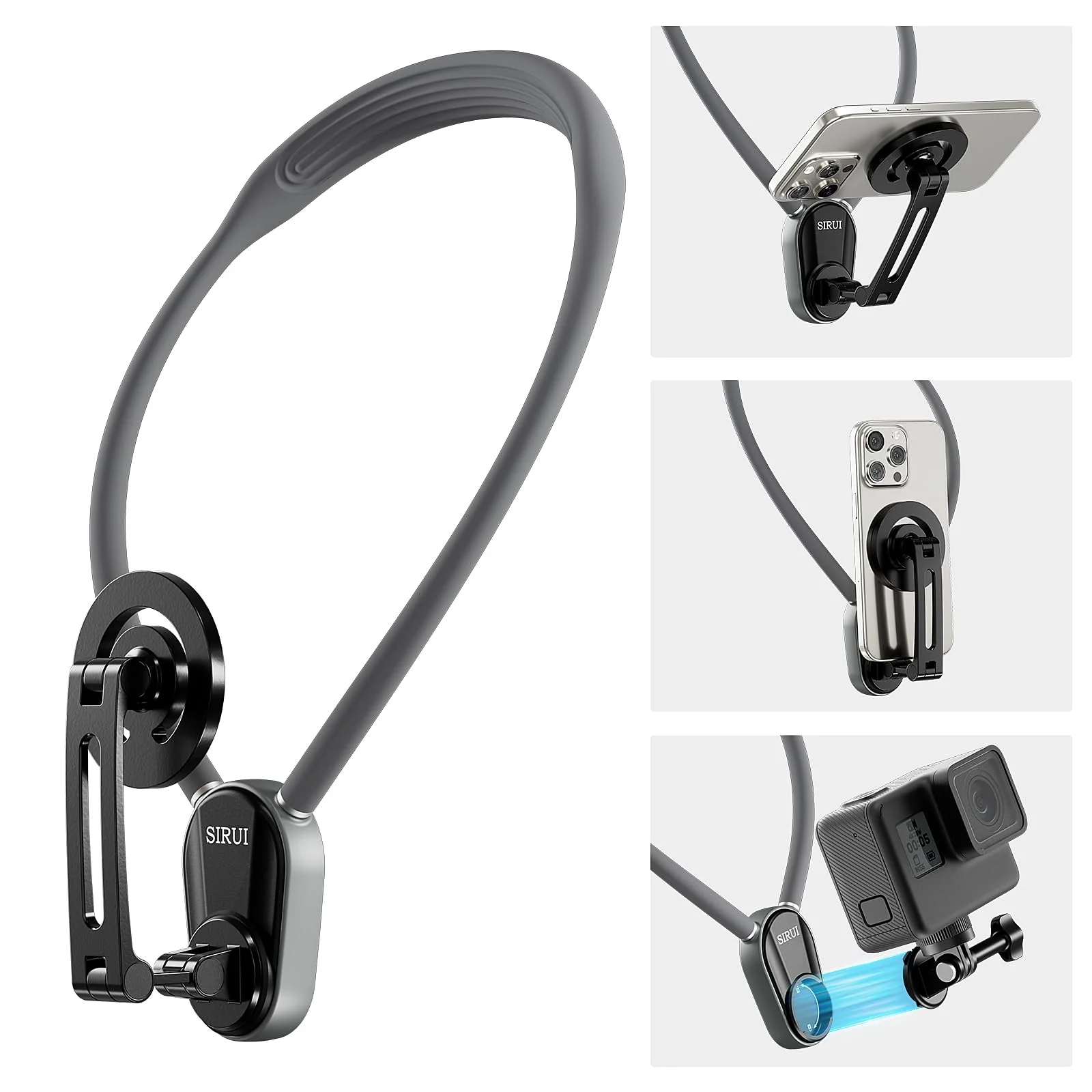 Sirui Magnetic Neck Mount for Phones, Neck Mount Holder POV Hand Free Necklace Mounting Vlog Acessories for iPhone, Android Phones and GoPro Hero 12 11 10 MAX, DJI, Insta360 Action Camera