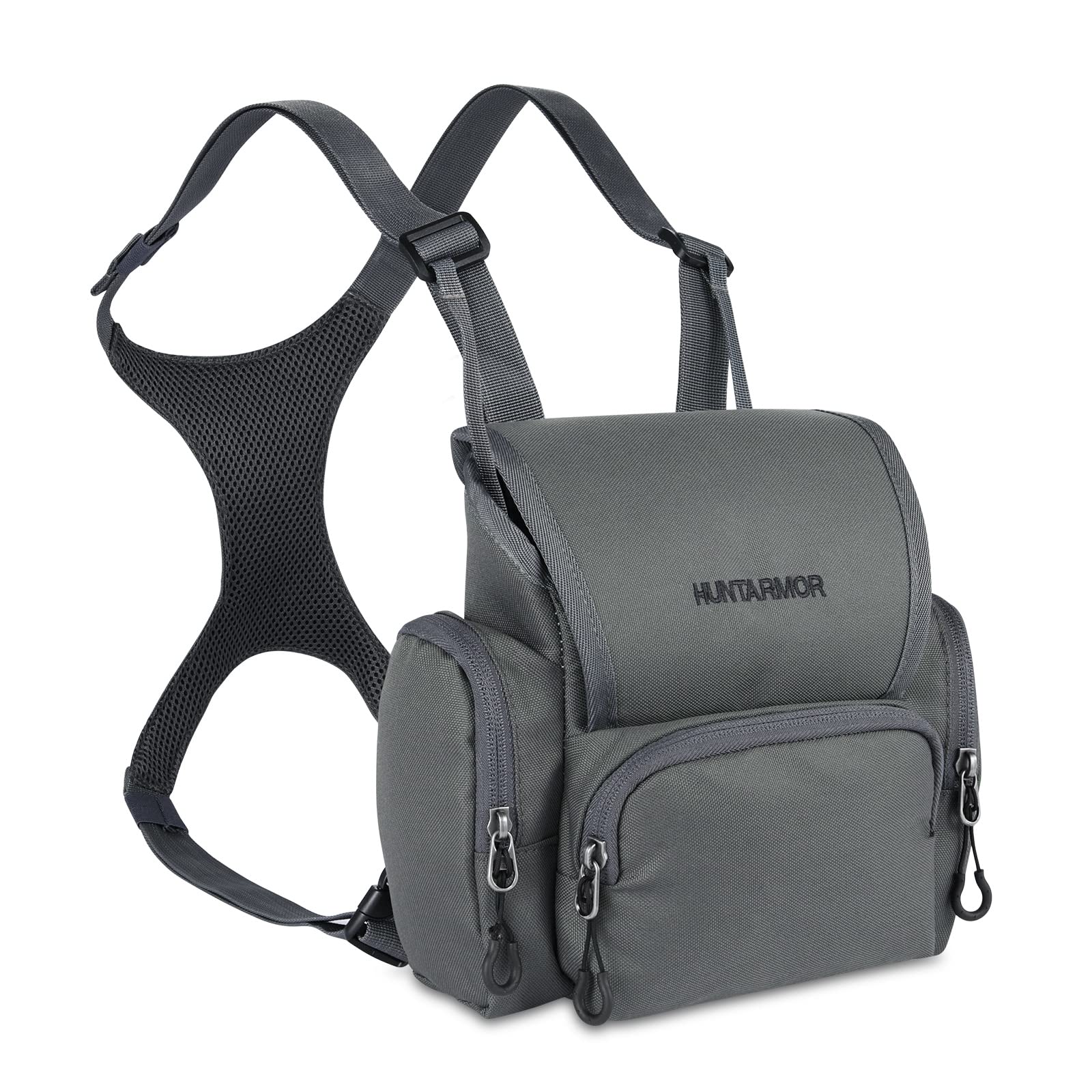 skiguard Bino Harness with Rangefinder Pouch & Rain Cover, Lightweight Binocular Harness Chest Pack, Harness Binocular Chest Packs Grey